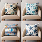 Coastal Sea Life Pillow Covers, Ocean-Inspired Summer Home Decor, Nautical Starfish Cushion Cover, Sea Creatures Pillowcases