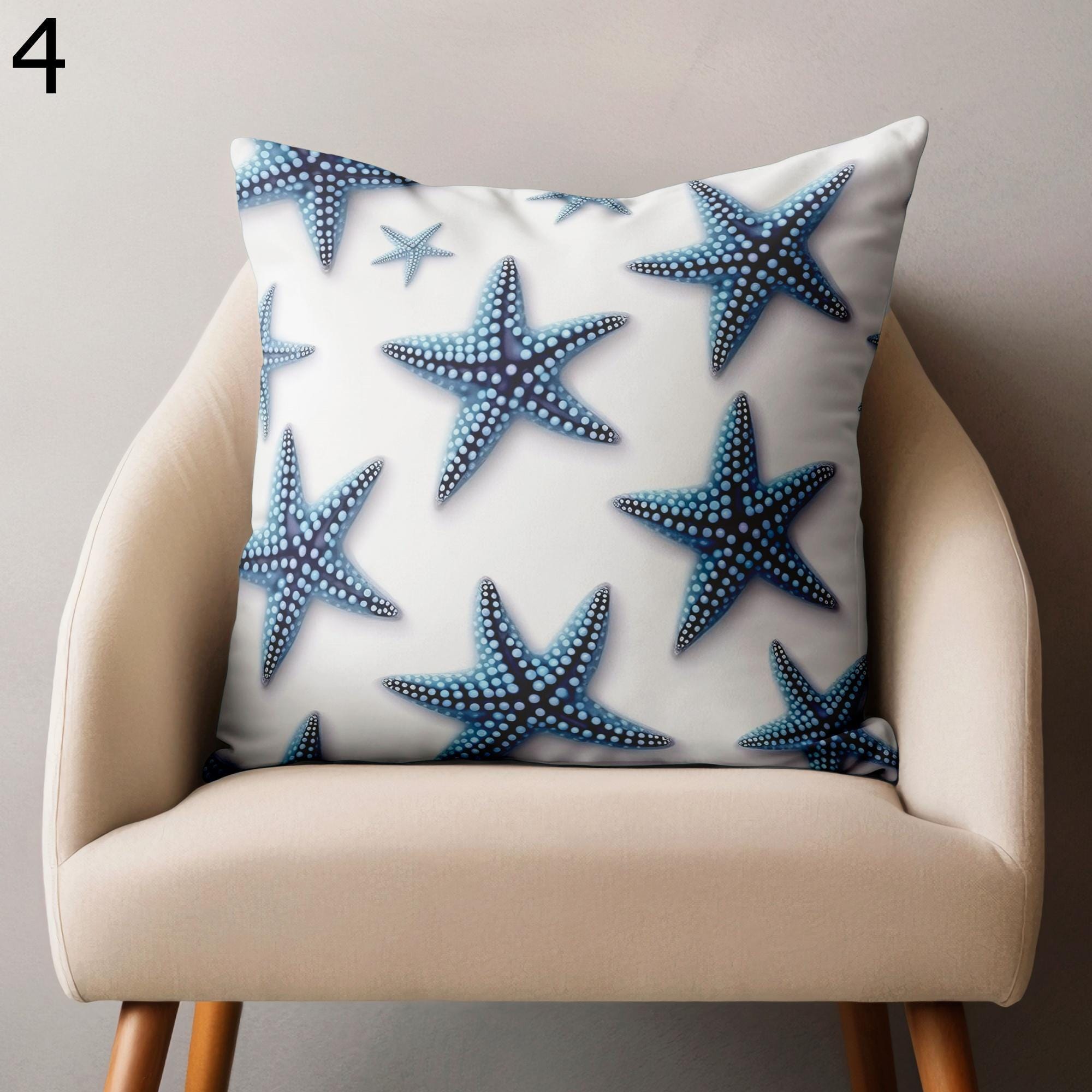 Coastal Sea Life Pillow Covers, Ocean-Inspired Summer Home Decor, Nautical Starfish Cushion Cover, Sea Creatures Pillowcases