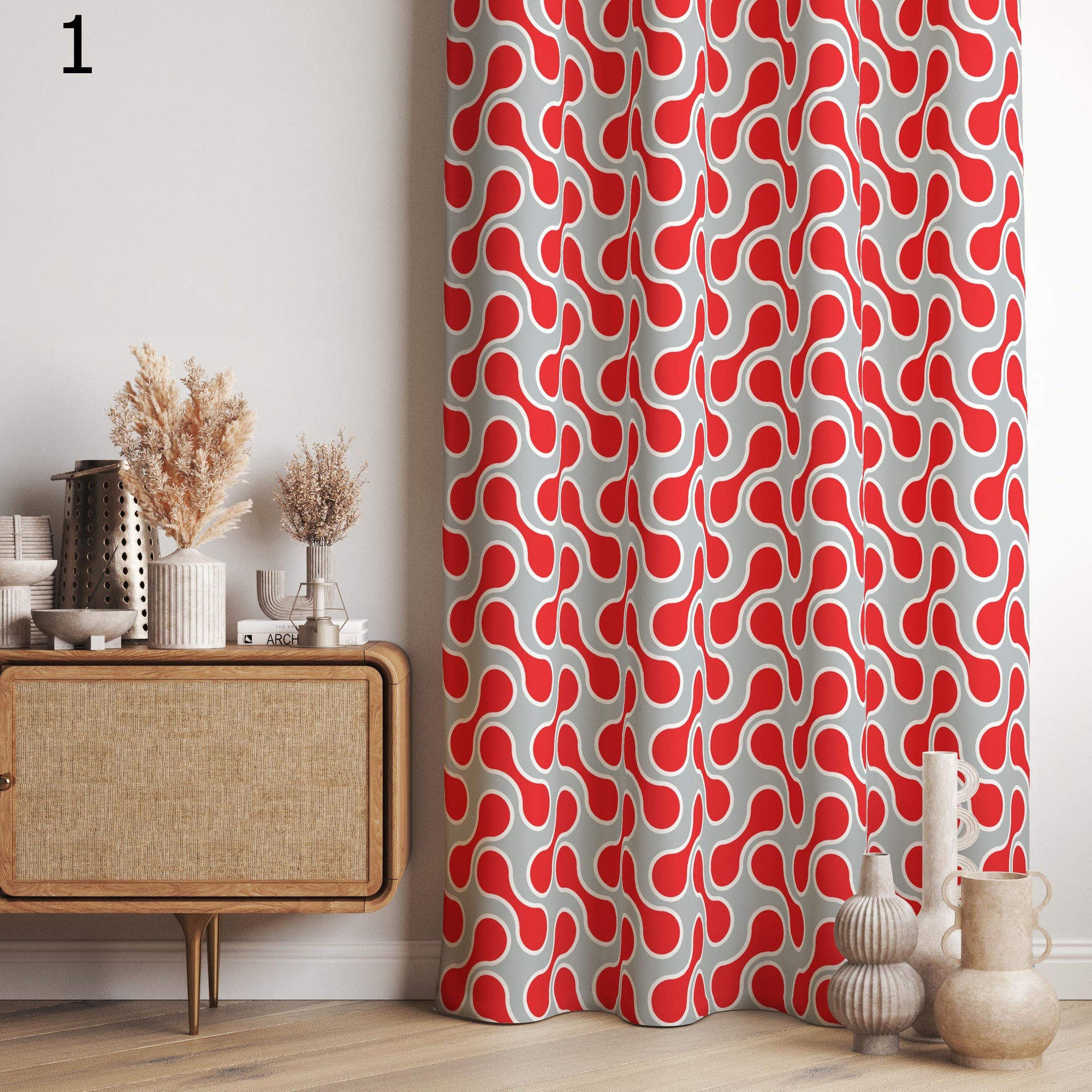 Retro Wave Curtains, 70s Geometric Curtains, Mid-Century Modern Drapes, Retro Dotted Style Curtains, Mid Century Curtain Panels