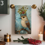 Christmas Owl Printed Hand Towel, Xmas Birds Dish Towels, Christmas Birds Towels, Winter Kitchen  Decor Birds Tea Towels, Xmas Owl Tea Towel