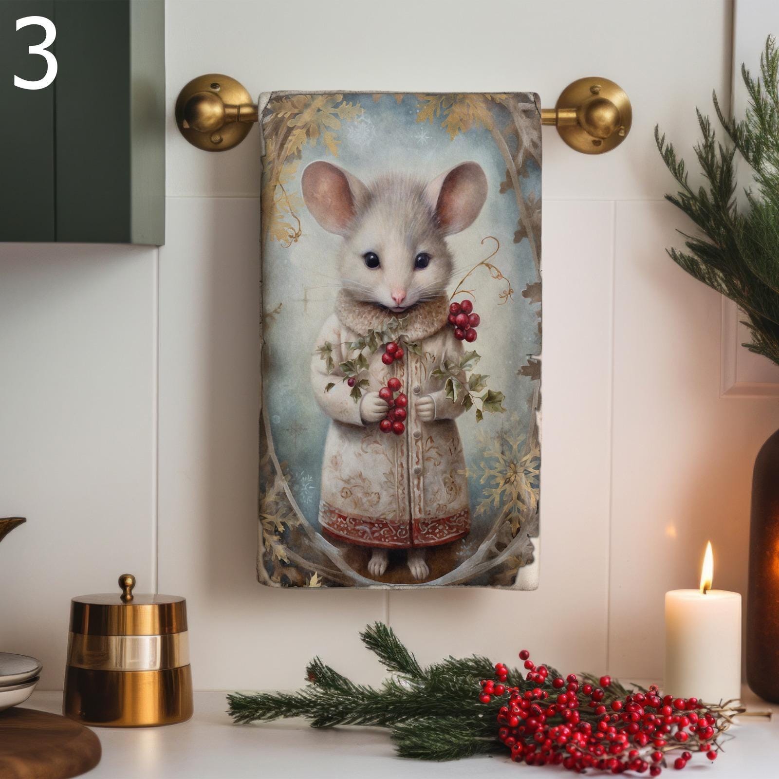 Christmas Rabbit Tea Towels, Xmas Squirrel Tea Towels, Cute Mouse Dish Towels, Christmas Animals Dish Towel, Animals Kitchen Decor Towels