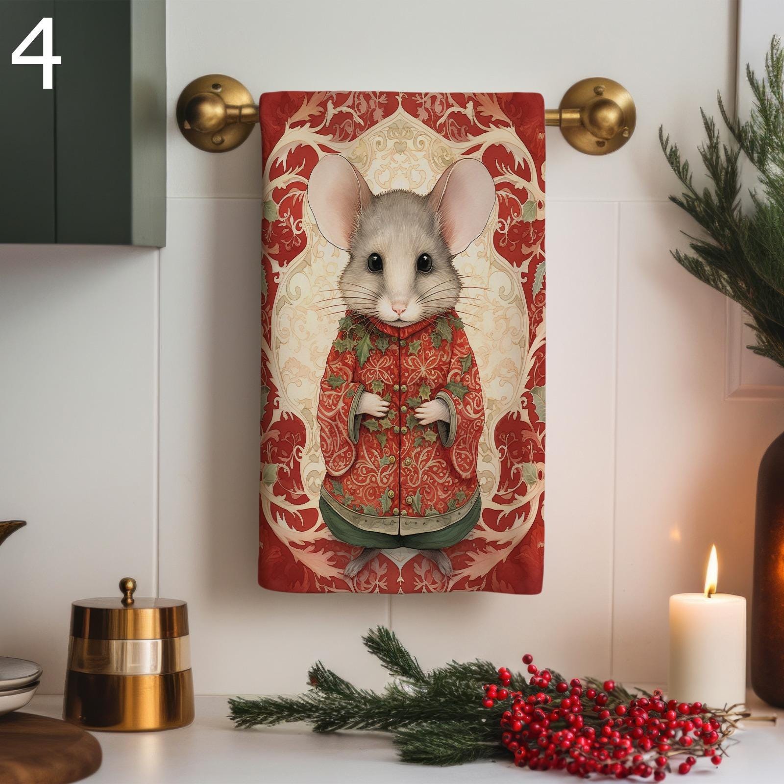 Christmas Rabbit Tea Towels, Xmas Squirrel Tea Towels, Cute Mouse Dish Towels, Christmas Animals Dish Towel, Animals Kitchen Decor Towels