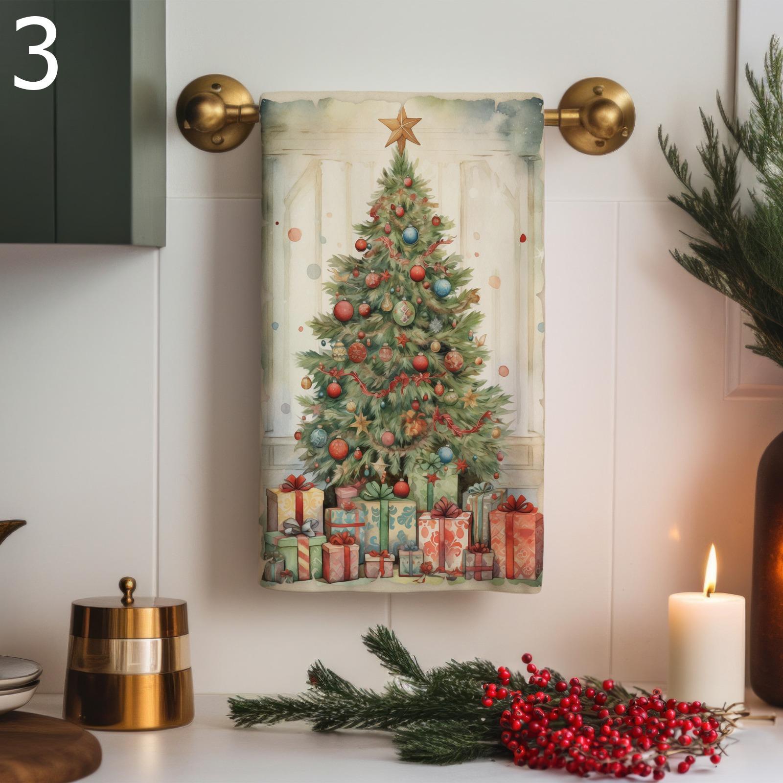 Christmas Pine Tree Tea Towel, Xmas Tea Towel, Christmas Snowman Dish Towels, Christmas Decor Dish Towel, Xmas Pine Ornament Tea Towel