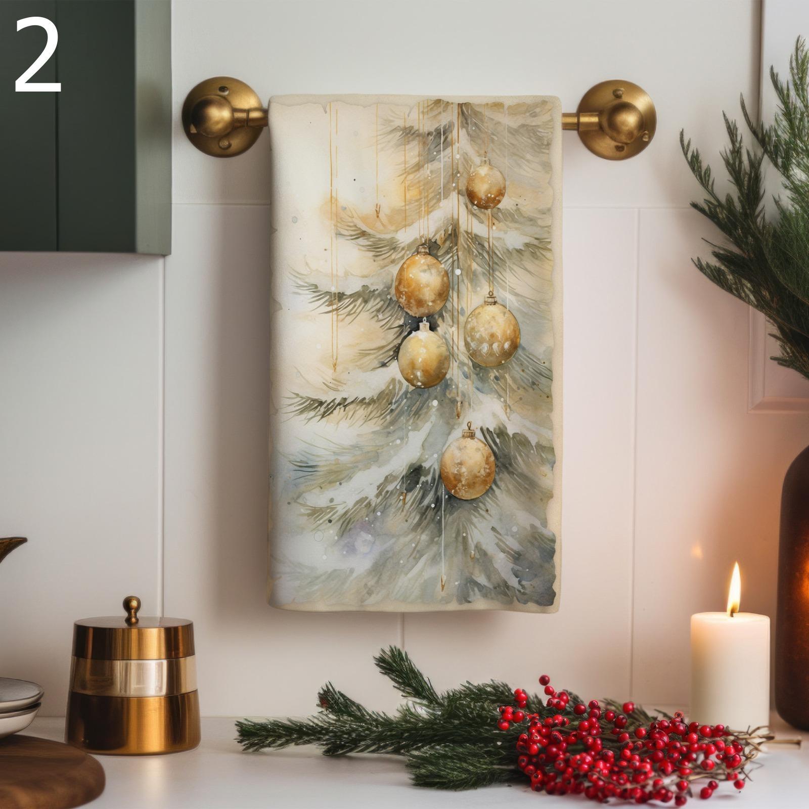 Christmas Pine Tree Tea Towel, Xmas Tea Towel, Christmas Snowman Dish Towels, Christmas Decor Dish Towel, Xmas Pine Ornament Tea Towel