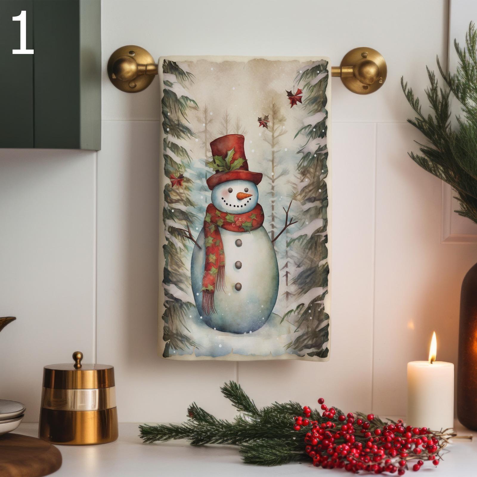 Christmas Pine Tree Tea Towel, Xmas Tea Towel, Christmas Snowman Dish Towels, Christmas Decor Dish Towel, Xmas Pine Ornament Tea Towel