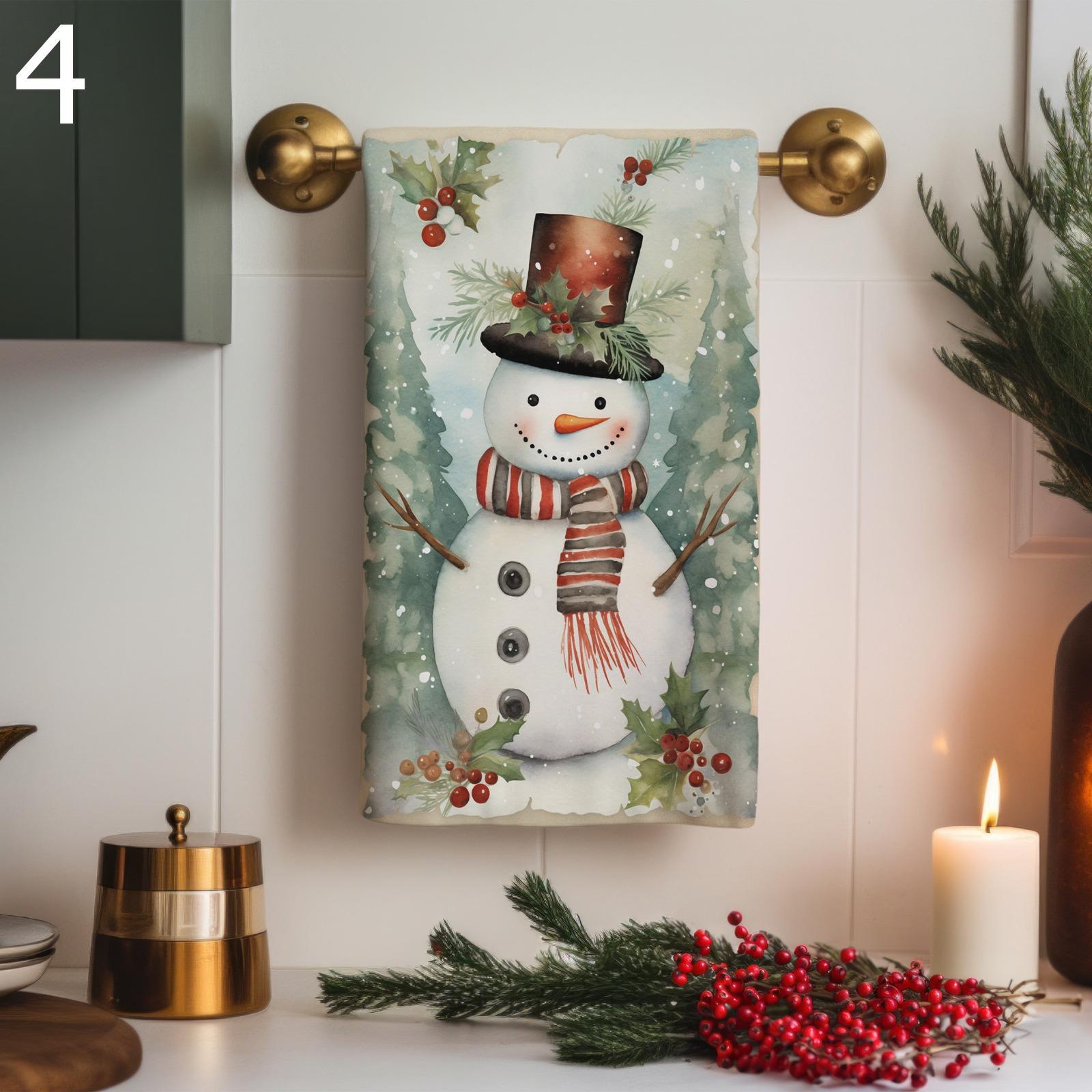 Christmas Pine Tree Tea Towel, Xmas Tea Towel, Christmas Snowman Dish Towels, Christmas Decor Dish Towel, Xmas Pine Ornament Tea Towel