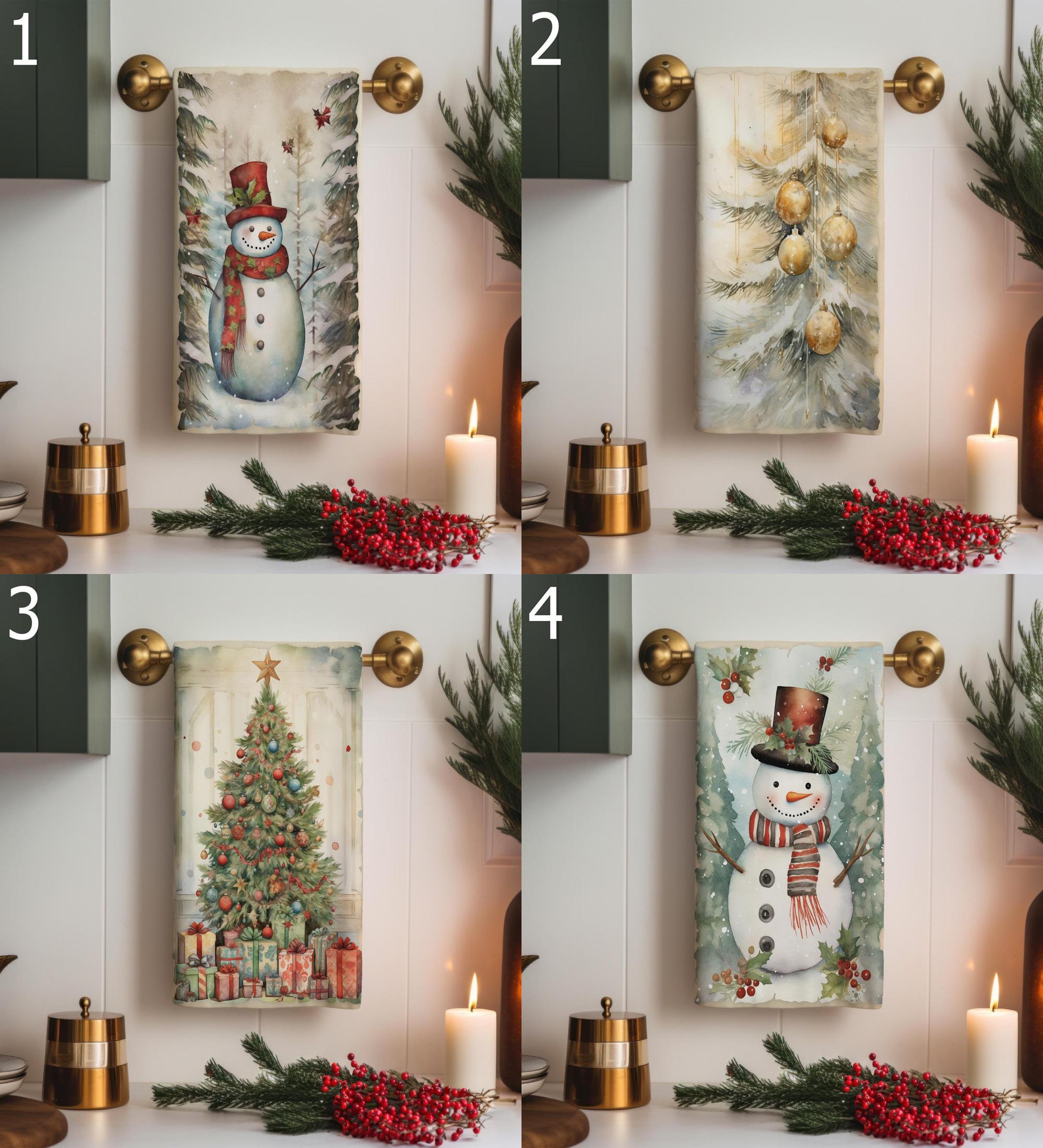 Christmas Pine Tree Tea Towel, Xmas Tea Towel, Christmas Snowman Dish Towels, Christmas Decor Dish Towel, Xmas Pine Ornament Tea Towel