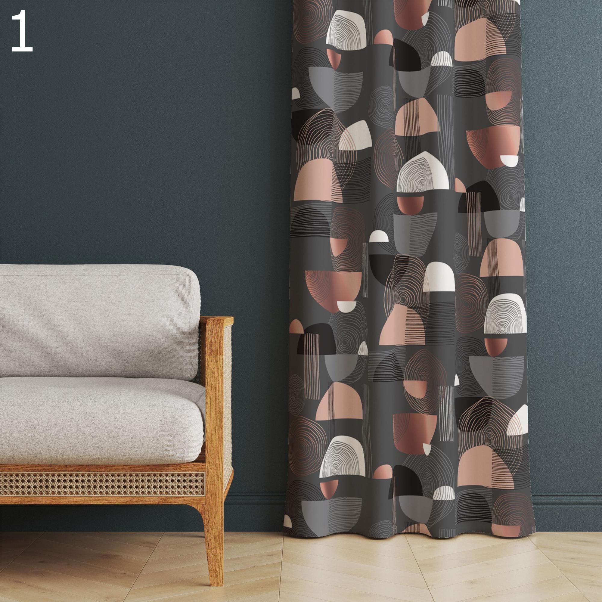 Grey Abstract Curtains, Mid Century Grey Curtains, Modern Grey Panels, Grey Grommet Drapes, MCM Abstract Panel Curtains