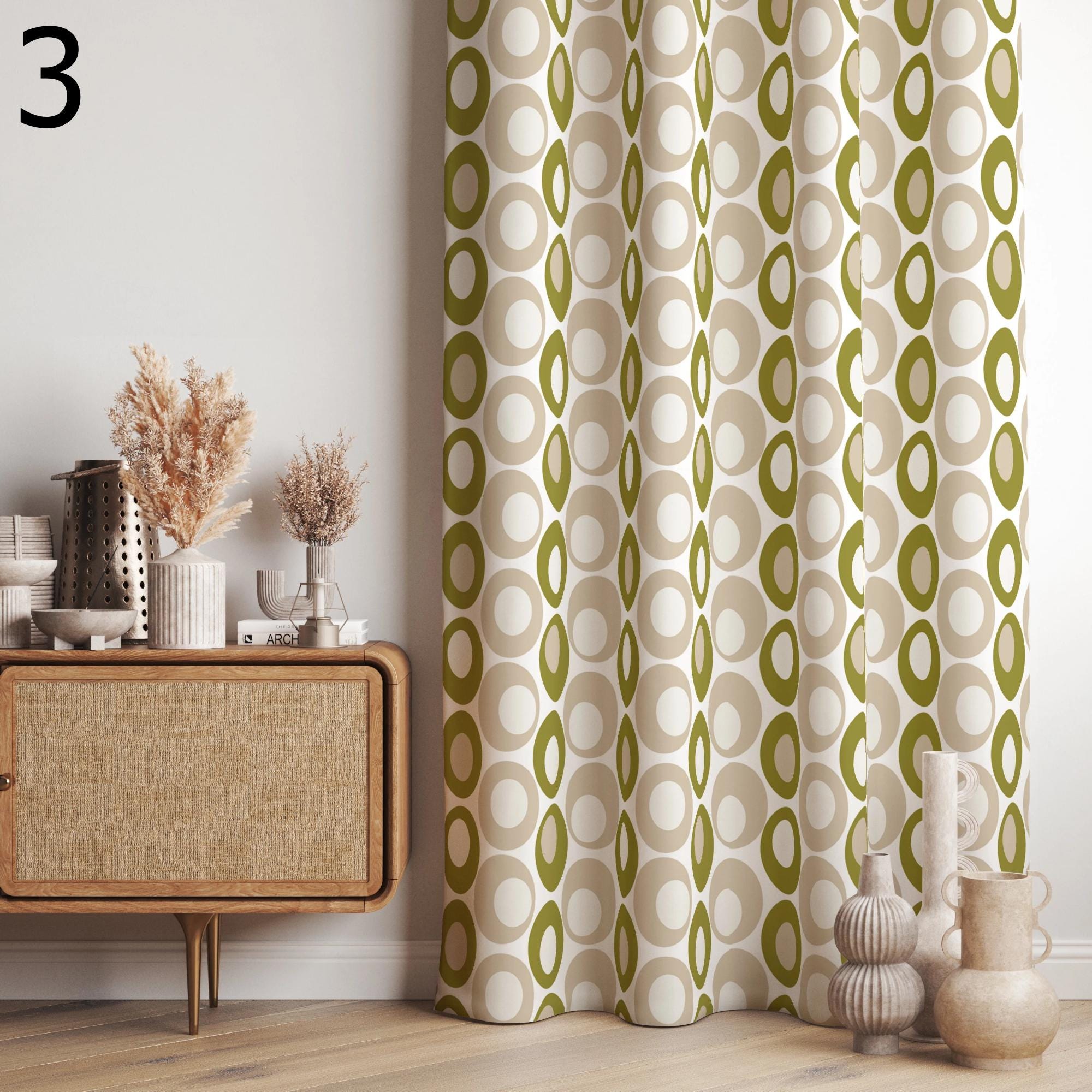 Retro Geometric Panels, Retro Boho Curtain, Mid-Century Inspired Drapes, Vintage Patterned Curtain Panels