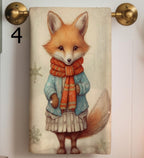 Christmas Fox Tea Towel, Xmas Bear Tea Towels, Cute Fox and Bear Dish Towel, Winter Animals Tea Towel, Noel Animals Kitchen Decor Hand Towel