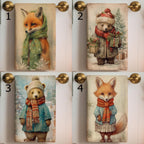 Christmas Fox Tea Towel, Xmas Bear Tea Towels, Cute Fox and Bear Dish Towel, Winter Animals Tea Towel, Noel Animals Kitchen Decor Hand Towel