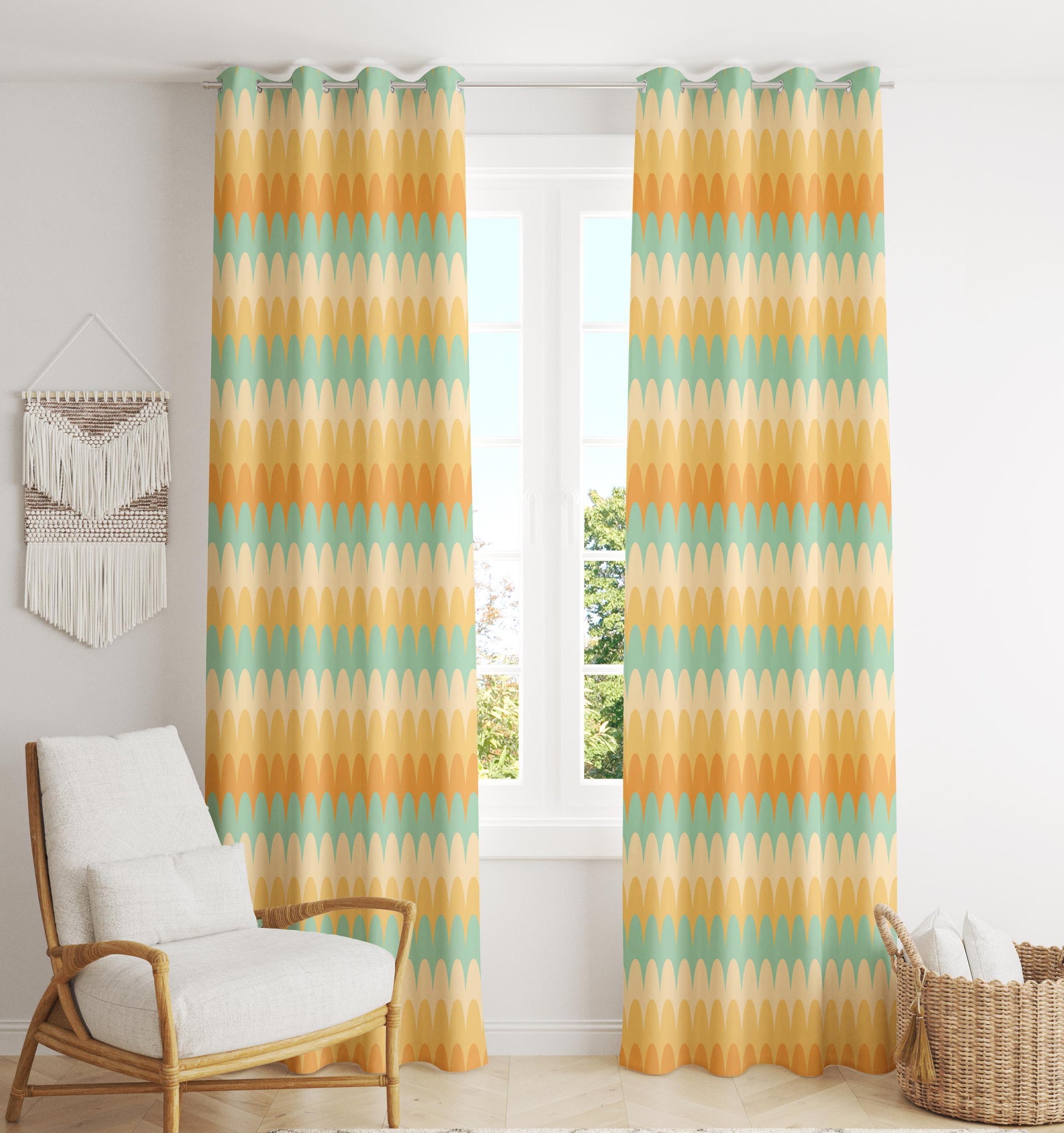 70s Wavy Style Curtain, Retro Window Curtains, Mid Century Curtain Panels,  80s Curtains, Funky MCM Curtains, Retro Wave Print Curtain