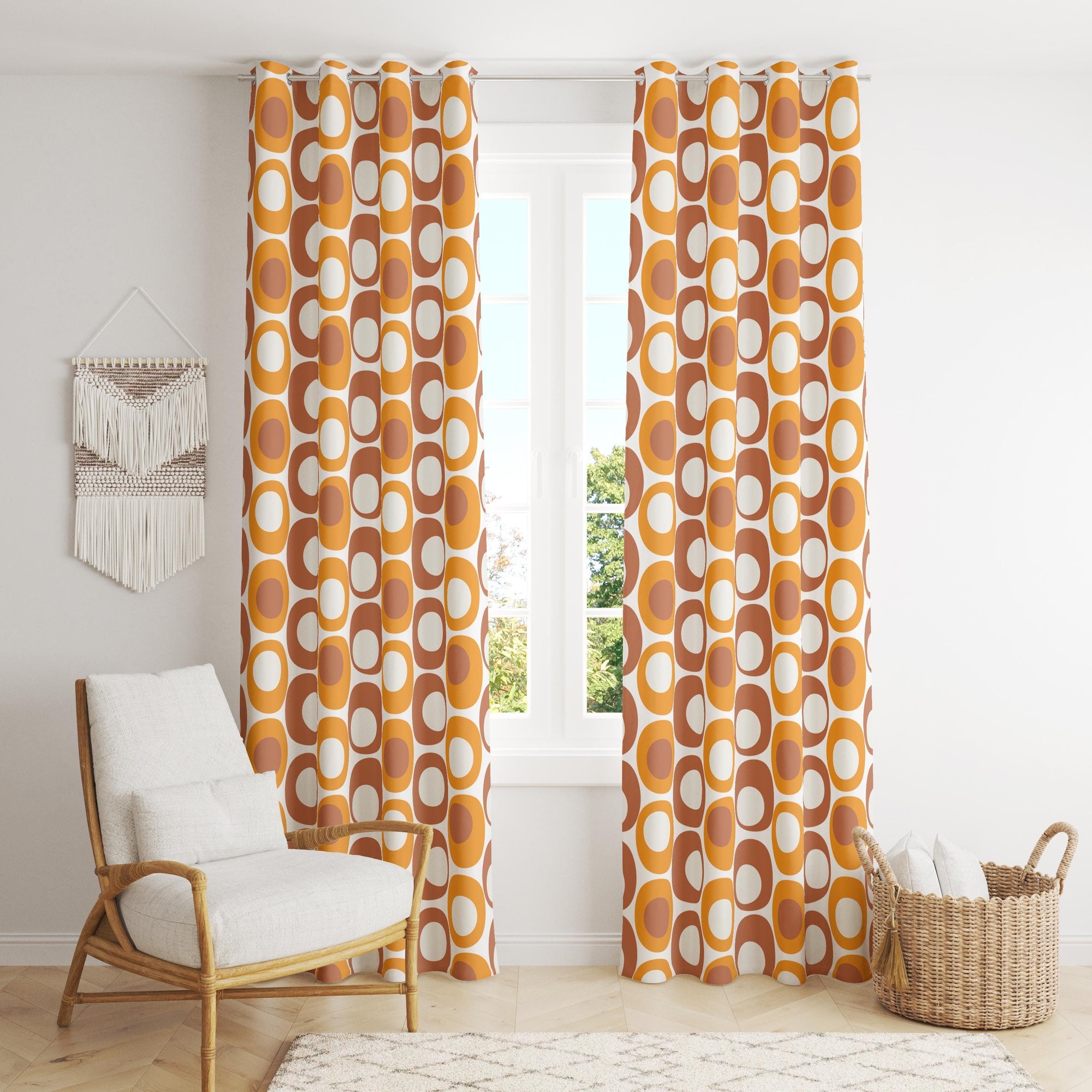 Retro Curtains, Mid Century Window Curtains, 70s Retro Blackout Curtain Panel, Retro Grommet Curtain, Retro Vintage Ethnic Print Drapes