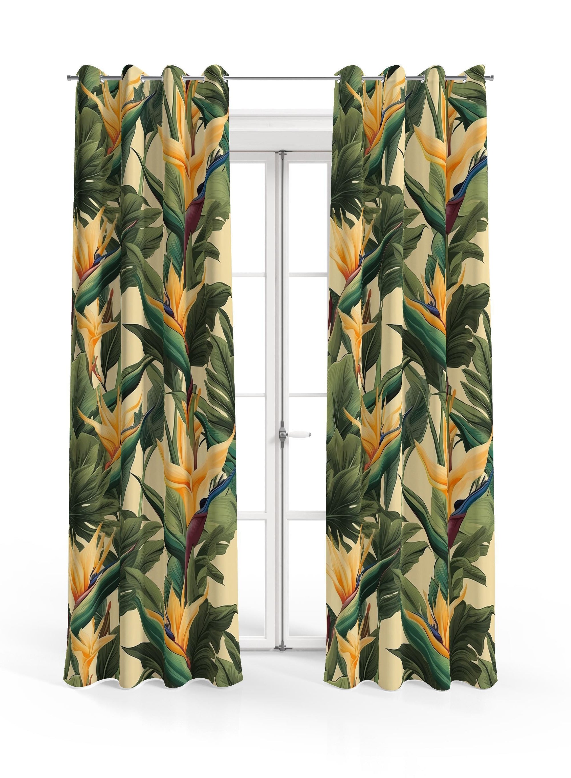 Excotic Floral Print Curtains, Bird of Paradise Floral Curtain Panels, Exotic Floral Drapes, Botanical Flowers Curtains, Tropical Curtains