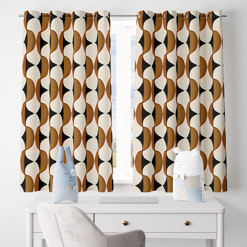 Retro Vintage Geometric Drapes, Retro Blackout Curtains, Mid Century Grommet Curtain, 70s Brown Geometric Abstract Printed Curtain Panels