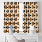 Retro Vintage Geometric Drapes, Retro Blackout Curtains, Mid Century Grommet Curtain, 70s Brown Geometric Abstract Printed Curtain Panels