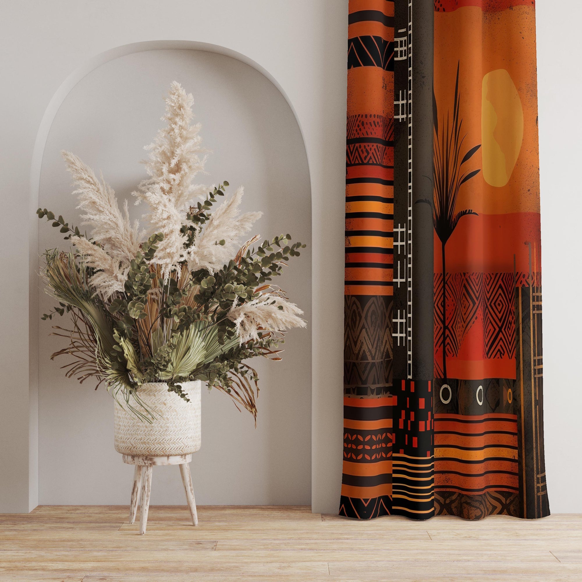 Boho Ethnic Curtains, Ethnic Curtain Panels, African Blackout Panels, Tribal Design Grommet Curtain, Ethnic Print Drapes