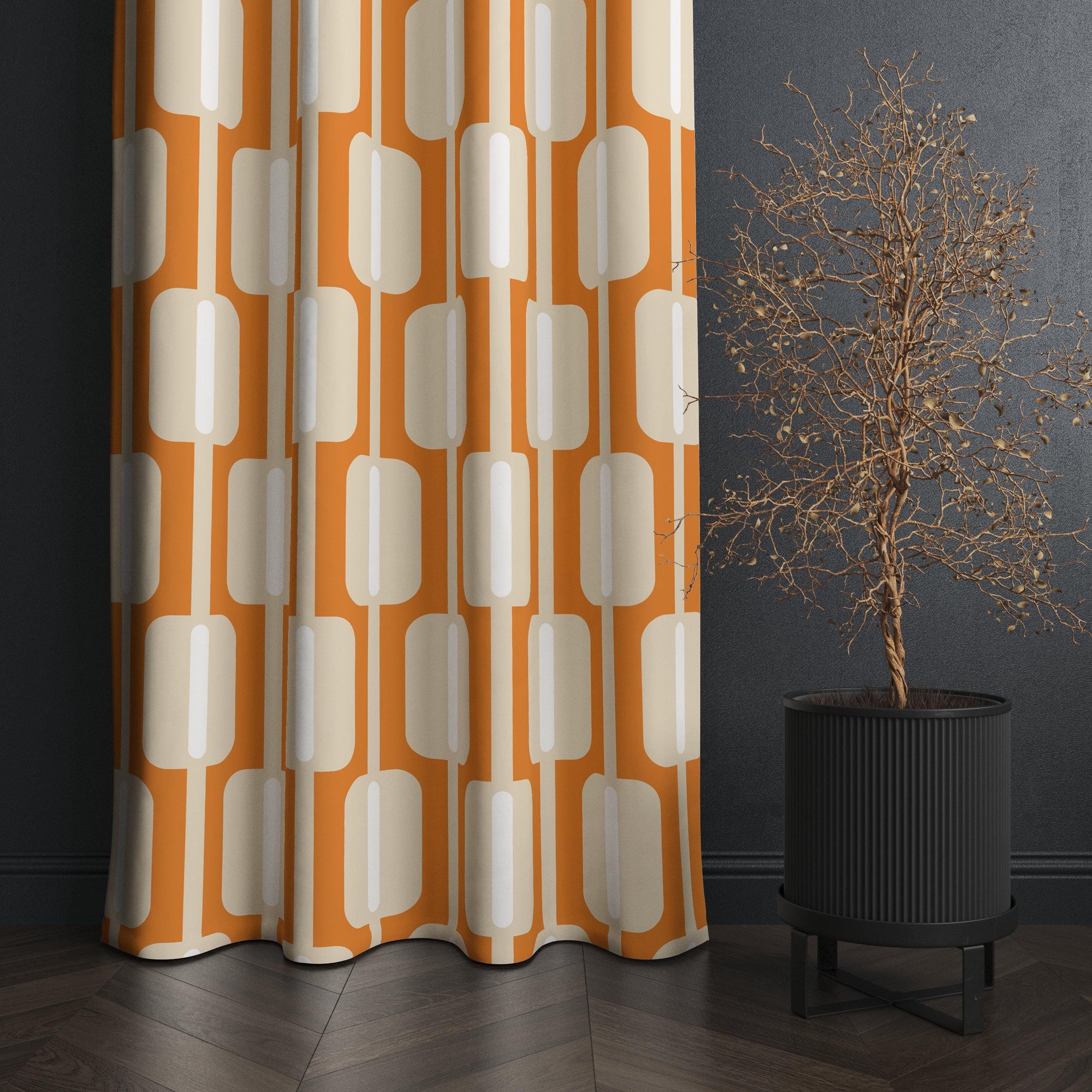 Orange Retro Geometric Curtain Panels, Mid Century Modern Drapes, 70s Orange  Window Curtains, Orange Retro Style Curtain