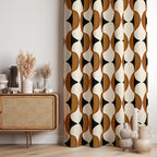 Retro Vintage Geometric Drapes, Retro Blackout Curtains, Mid Century Grommet Curtain, 70s Brown Geometric Abstract Printed Curtain Panels
