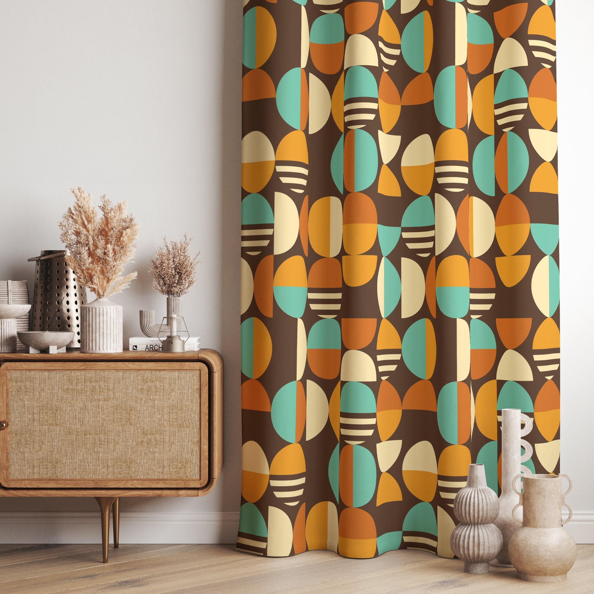 70s Retro Bauhaus Printed Curtain, MCM Curtain, Retro Bauhaus Curtains, Retro Grommet Curtains, Retro Drapes, Mid Century Curtain Panels