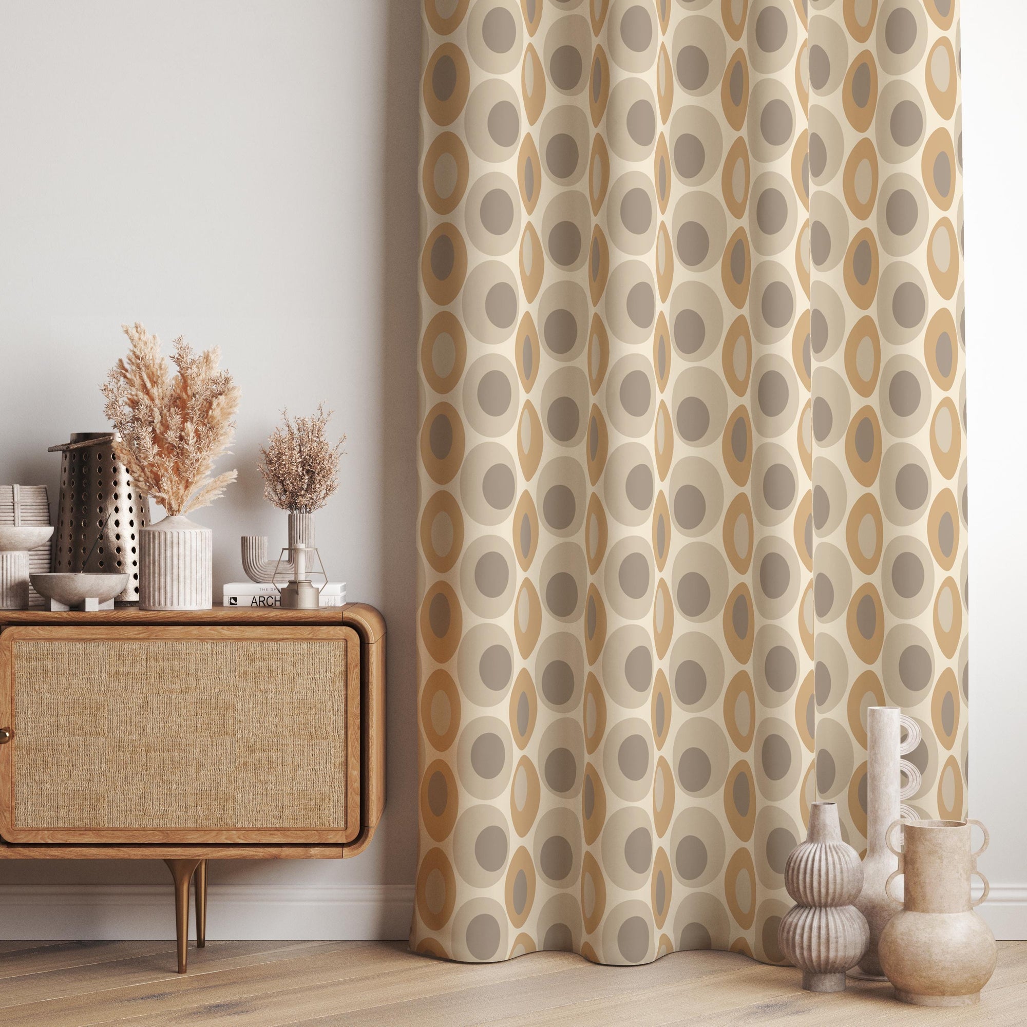 Retro Geometric Abstract Style Curtain, Mid Century Curtain Panels, Retro Polka Dot Panel Curtains, Mcm Curtain, Mod Drapes