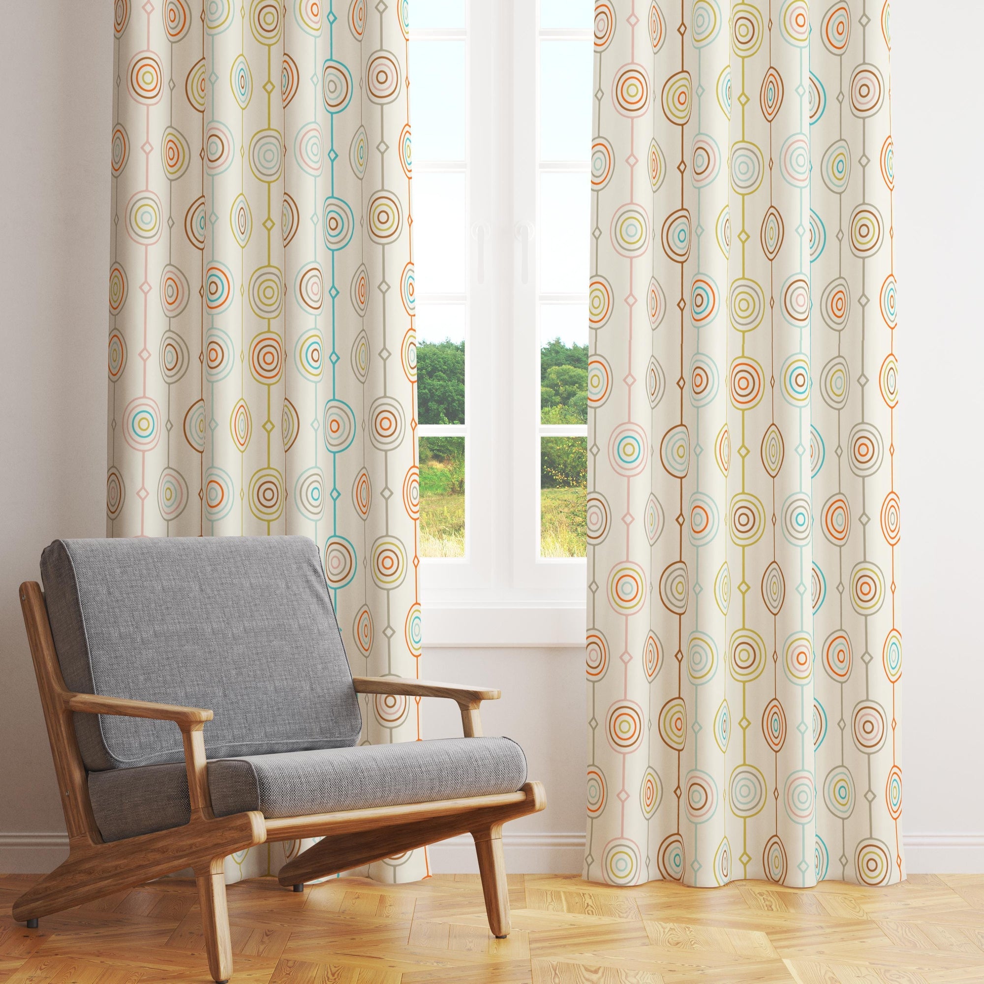 Retro Geometric Abstract Style Curtain, 70s Retro Curtains, MCM Curtain, Mod Curtains, Retro Print Drapes, Mid Century Modern Window Curtain