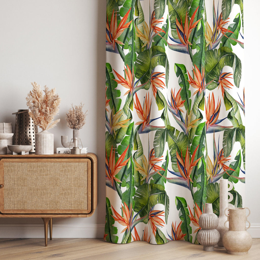 Tropical Curtains, Botanical Curtain, Vintage Tropical Curtain Panels, Exotic Abstract Retro Style Living Room Curtain, Tropical Drapes