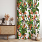 Tropical Curtains, Botanical Curtain, Vintage Tropical Curtain Panels, Exotic Abstract Retro Style Living Room Curtain, Tropical Drapes