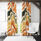Retro Wavy Curtains, 70s Retro Wavy Window Curtain, Mid Century Modern Curtain Panels, Retro Wavy Abstract Style Living Room Curtains