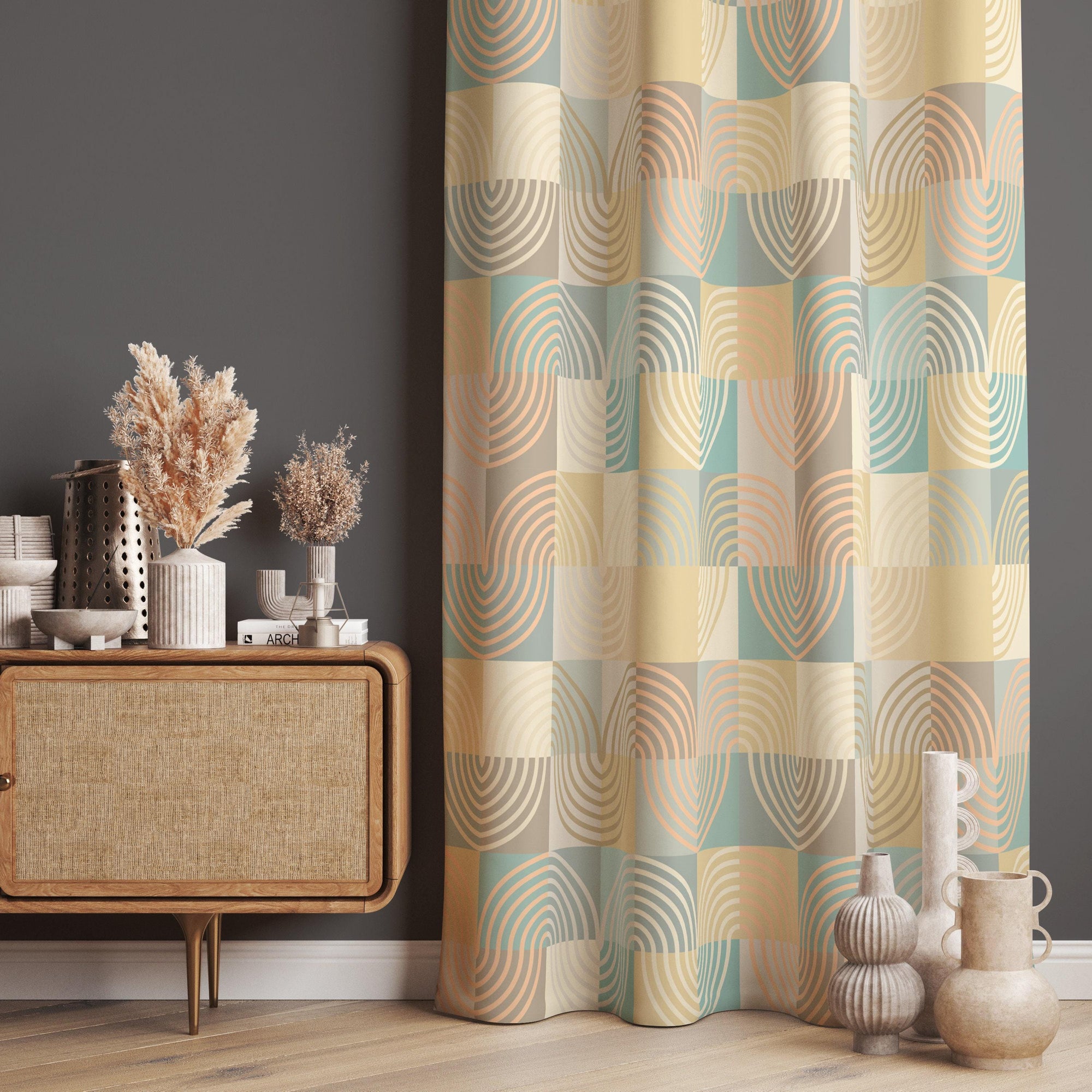 Mid Century Modern Curtain Panels, Mcm Curtain, 70s Retro Curtain, Retro Blackout Curtains, Mid Century Grommet Curtain