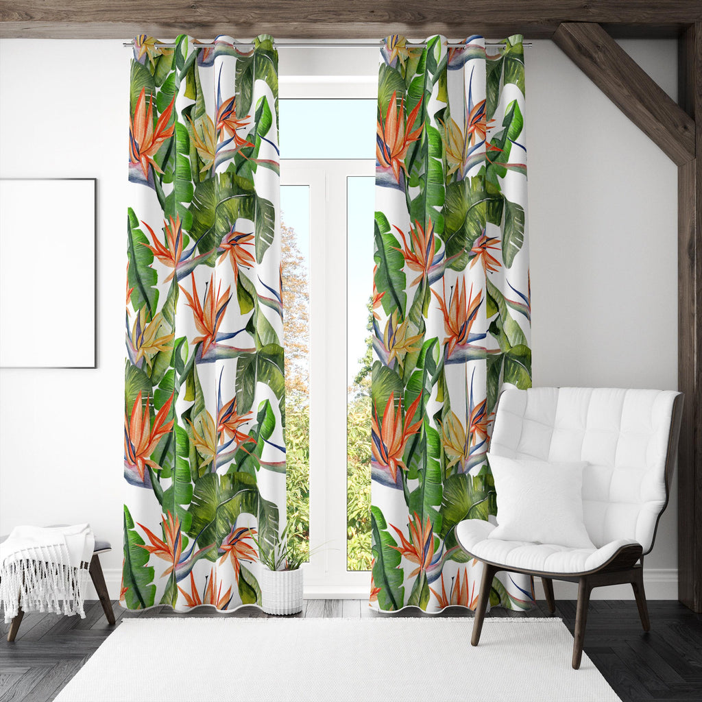 Tropical Curtains, Botanical Curtain, Vintage Tropical Curtain Panels, Exotic Abstract Retro Style Living Room Curtain, Tropical Drapes