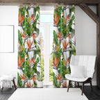 Tropical Curtains, Botanical Curtain, Vintage Tropical Curtain Panels, Exotic Abstract Retro Style Living Room Curtain, Tropical Drapes