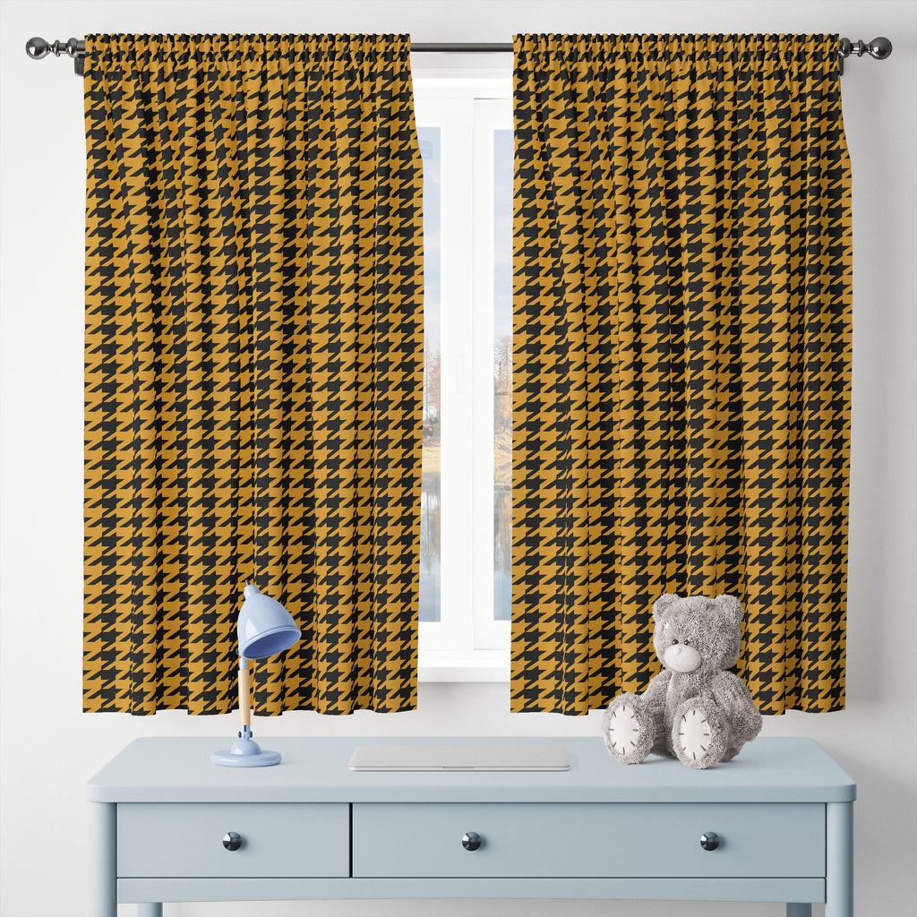 Yellow and Black Houndstooth Curtain, Retro Window Drapes, Mid Century Modern Curtain Panel, Bold Pattern Curtain, Graphic Window Panel