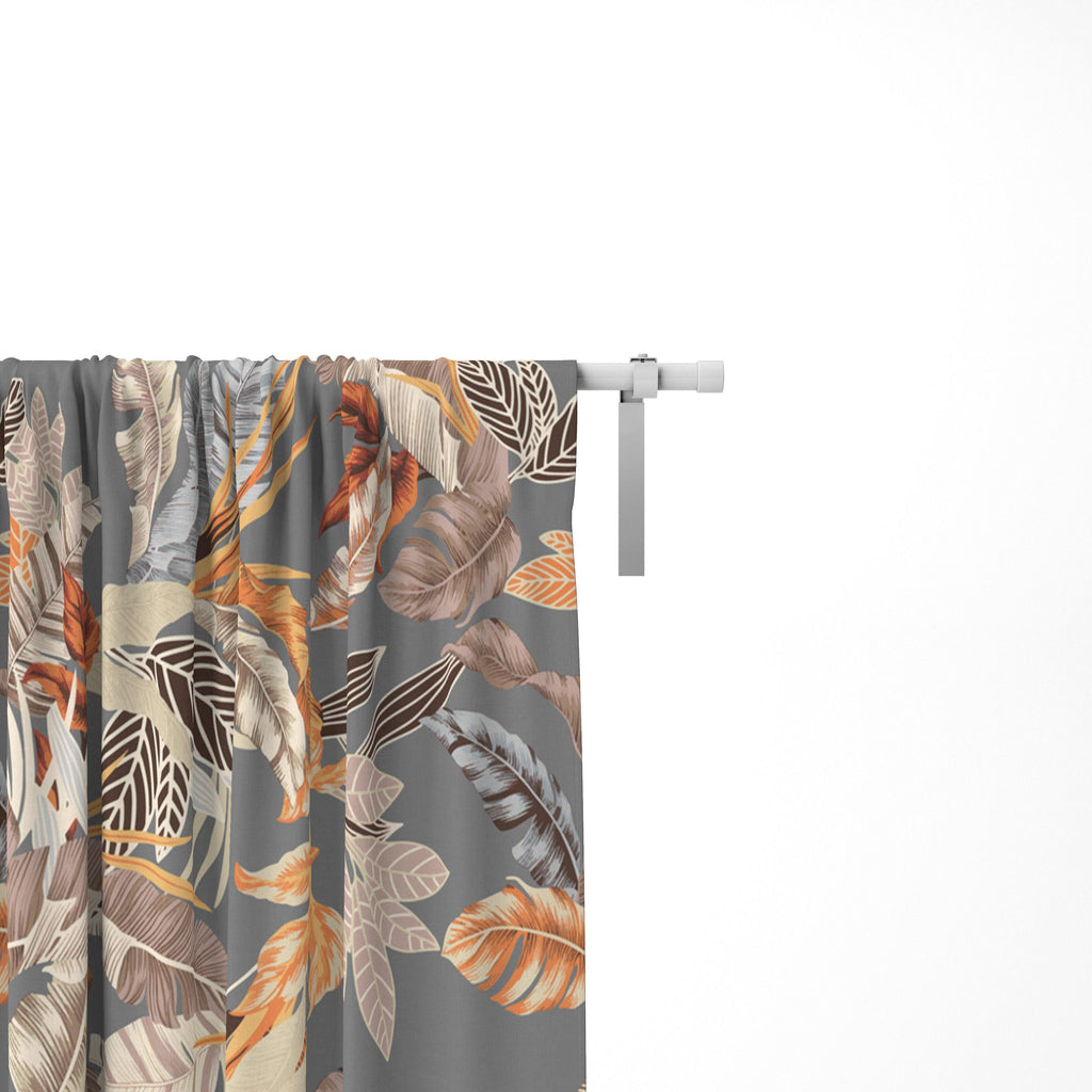 Tropical Abstract Leaves Curtain, Tropical Leaves Barkcloth Curtain Panels, Botanical Leaf Printed Curtains, Botanical Barkcloth Drapes