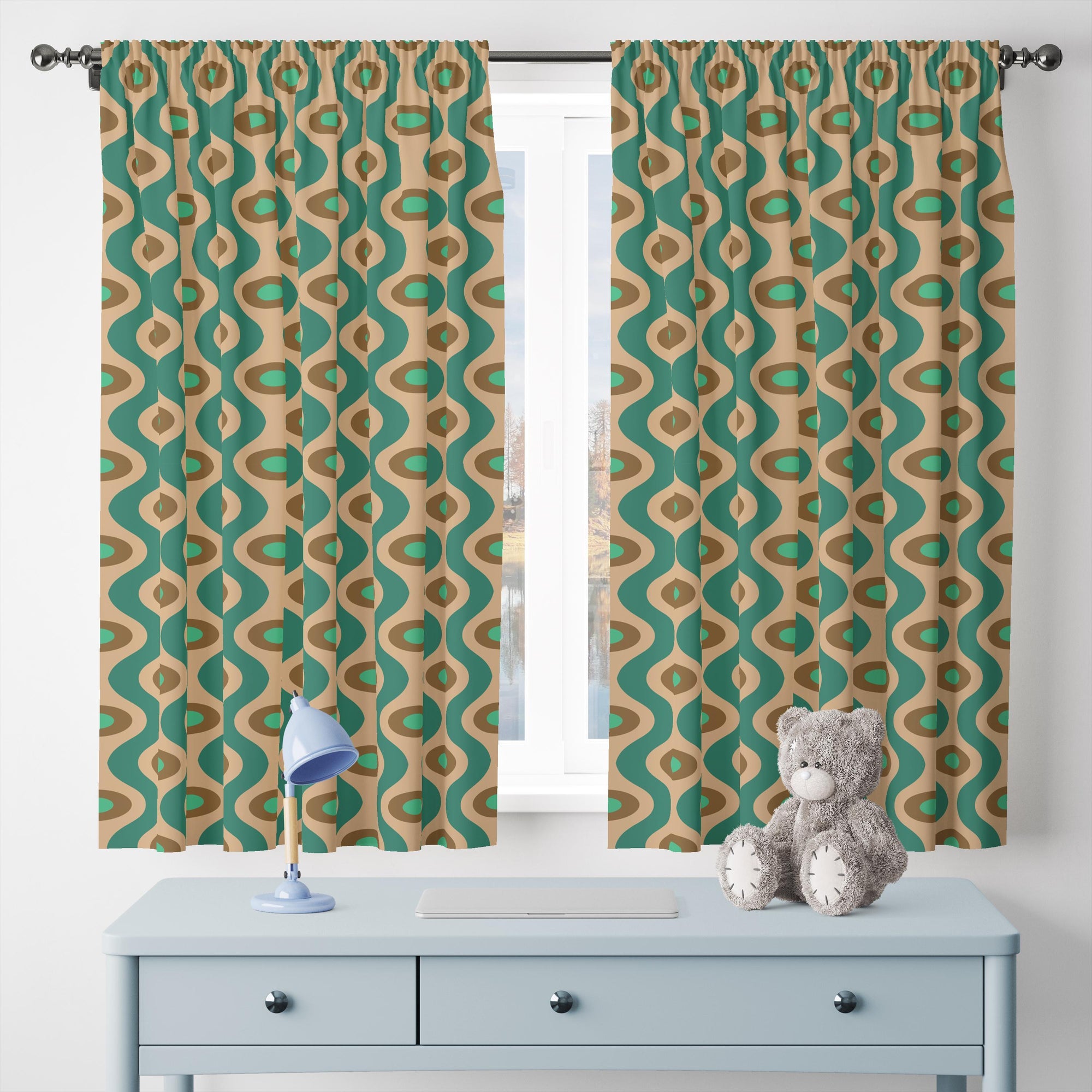 Retro Curtains, Mid Century Modern Drapes, Vintage 70s Wavy Window Curtains, 60s Inspired Curtains, Funky Retro Print Curtains