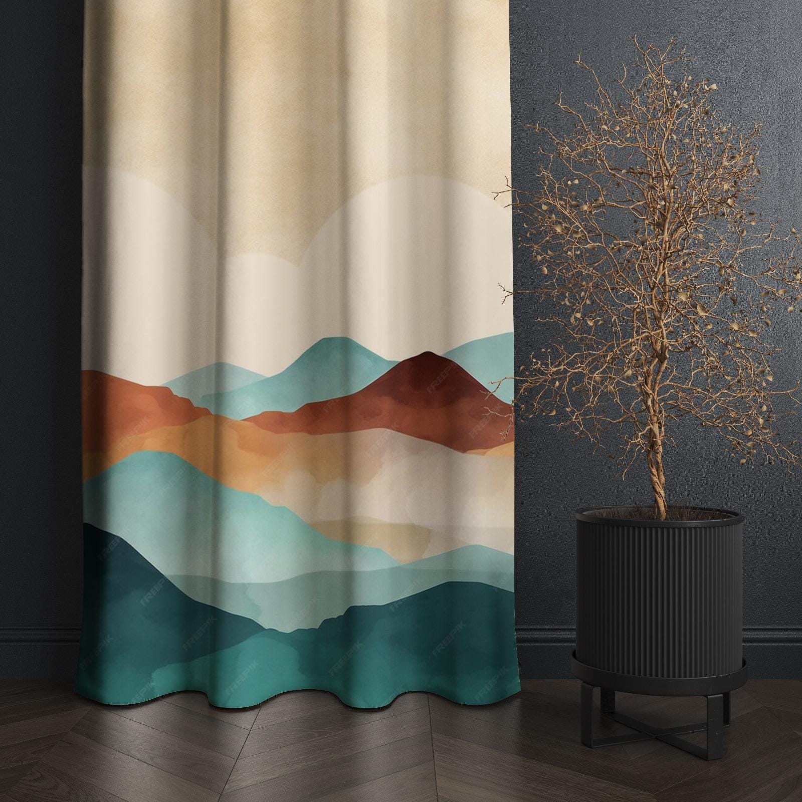 Lanscape Curtains, Mountain Abstract Window Curtains, Lanscape Abstract Blackout Curtain Panel, Mountain Lanscape Abstract Grommet Curtain