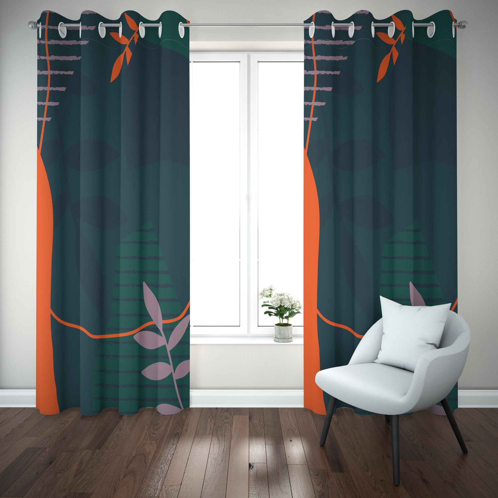 Abstract Window Curtains, Green and Orange Retro Abstract Curtains, 70s Retro Blackout Curtain Panel, Mid Century Modern Grommet Drapes