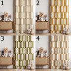 Tan Geometric Printed Curtain, Beige Art Deco Style Curtain, Tan Beige Curtains, Mid Century Modern Curtain Panels, Retro 70s Beige Curtains