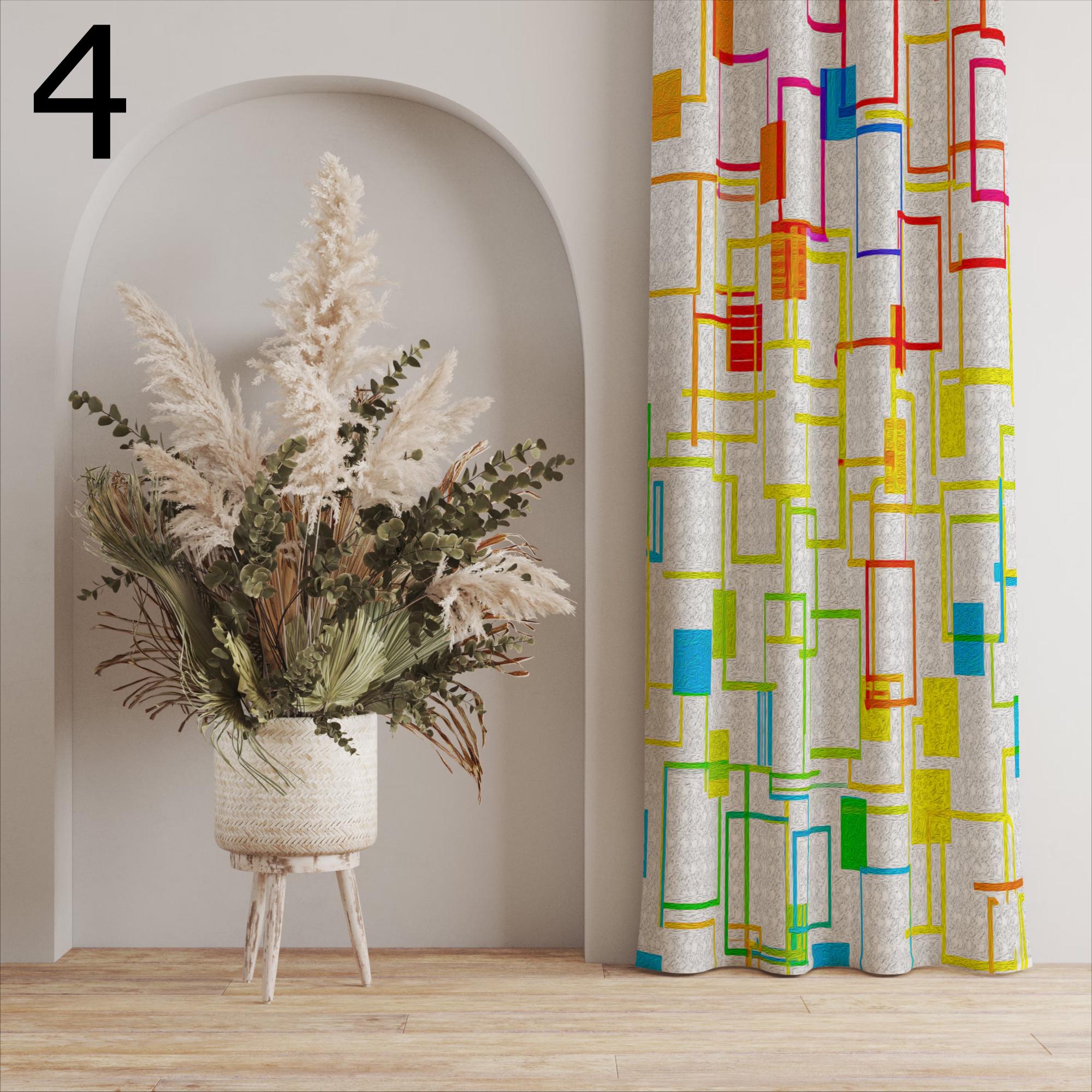 Retro Boho Curtains, Mid Century Modern Curtain Panels, Hippie Retro Window Curtain, Abstract Retro Style Living Room Curtain, Boho Curtains