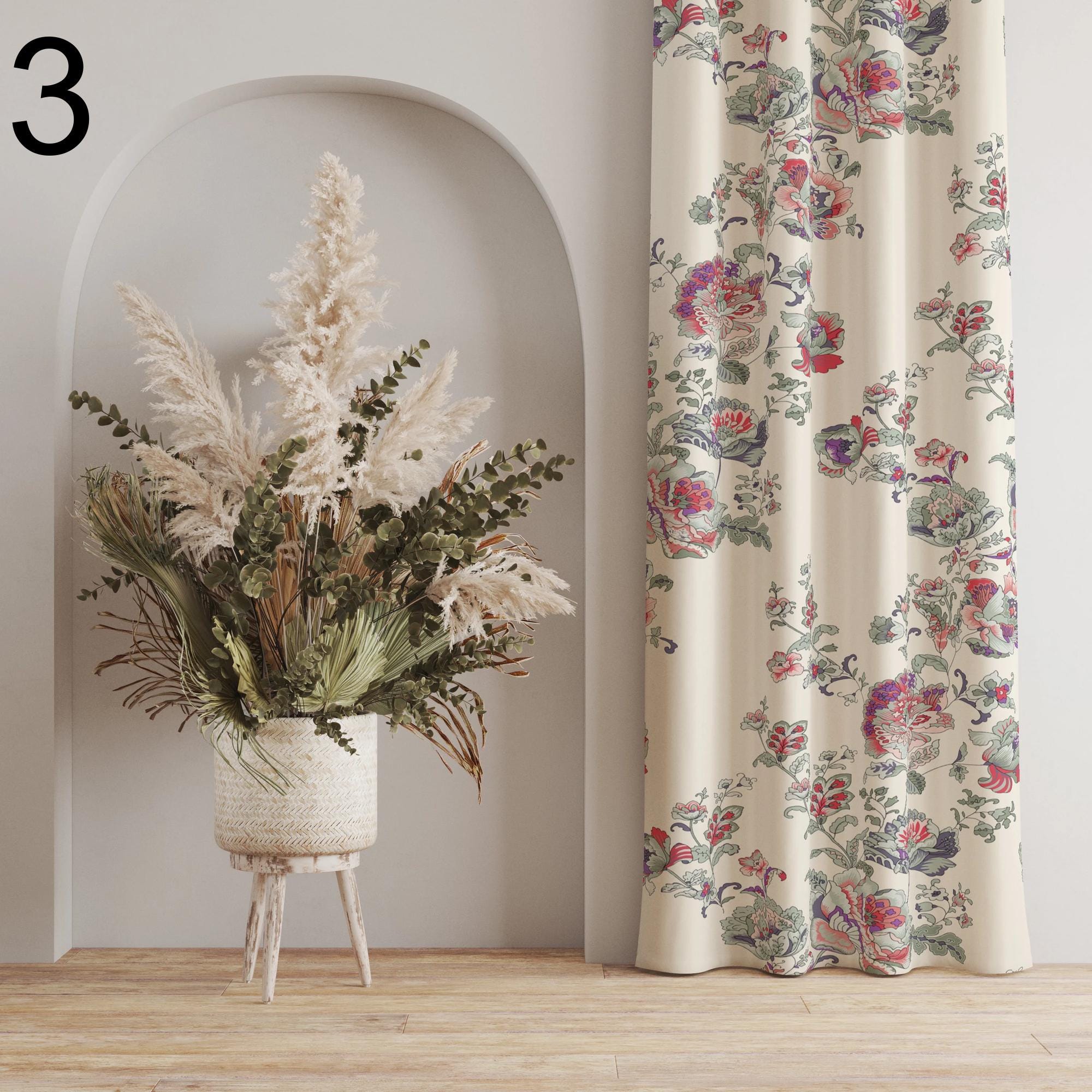 Floral Panel Curtain, Modern Vintage Floral Curtains, Flowers Printed Curtain, Floral Drapes Panel, Decorative Floral Curtains
