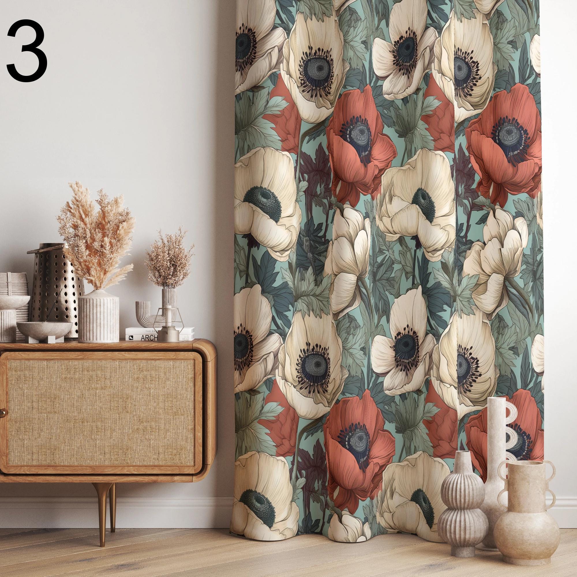 Modern Vintage Floral Curtain Panels, 70s Retro Curtains, Vintage Printed Curtains, Floral Style Living Room Drapes