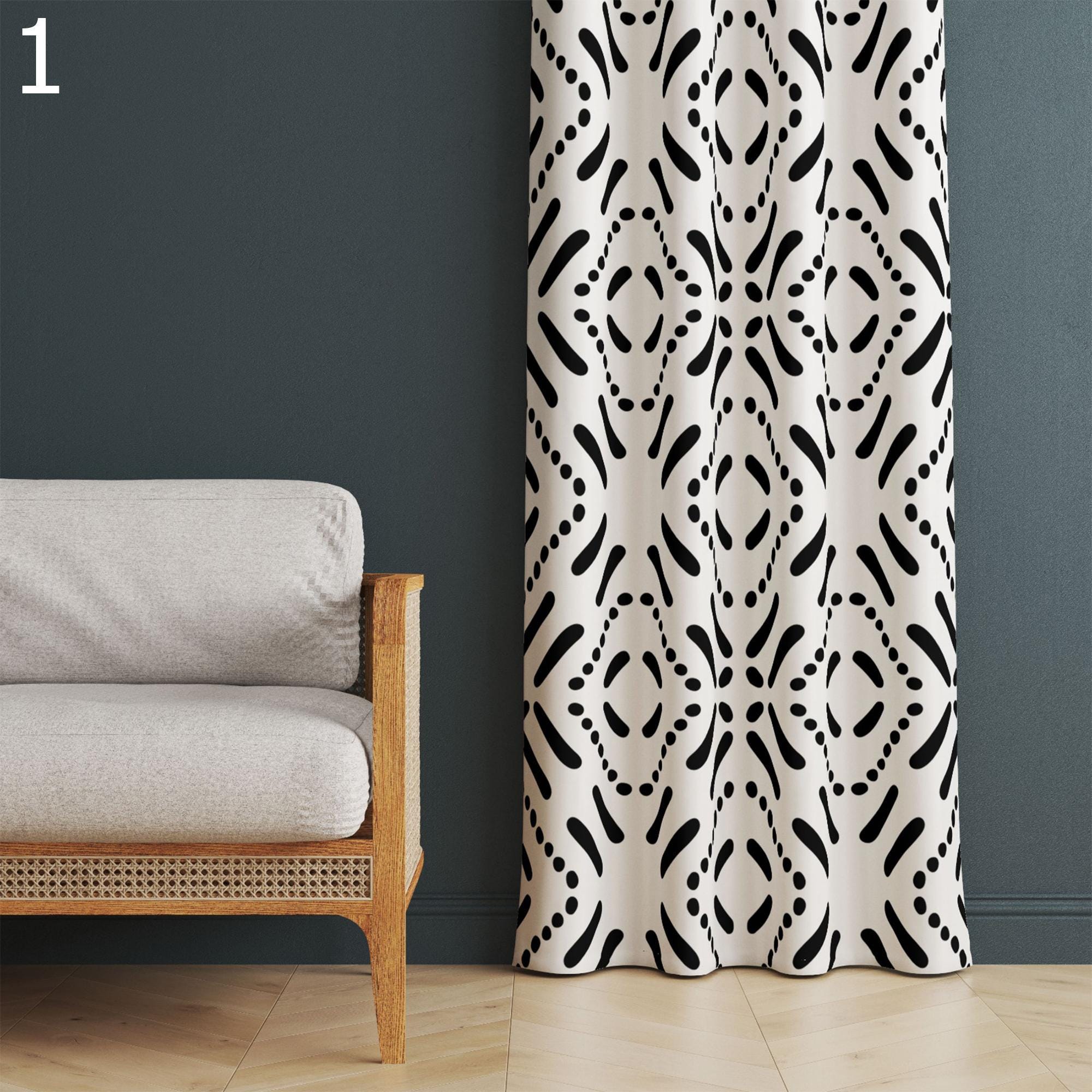 Black White Ethnic Curtains, Minimalist Tribal Panels, Boho Ethnic Blackout Drapes, Modern Tribal Black White Grommet Window Curtain