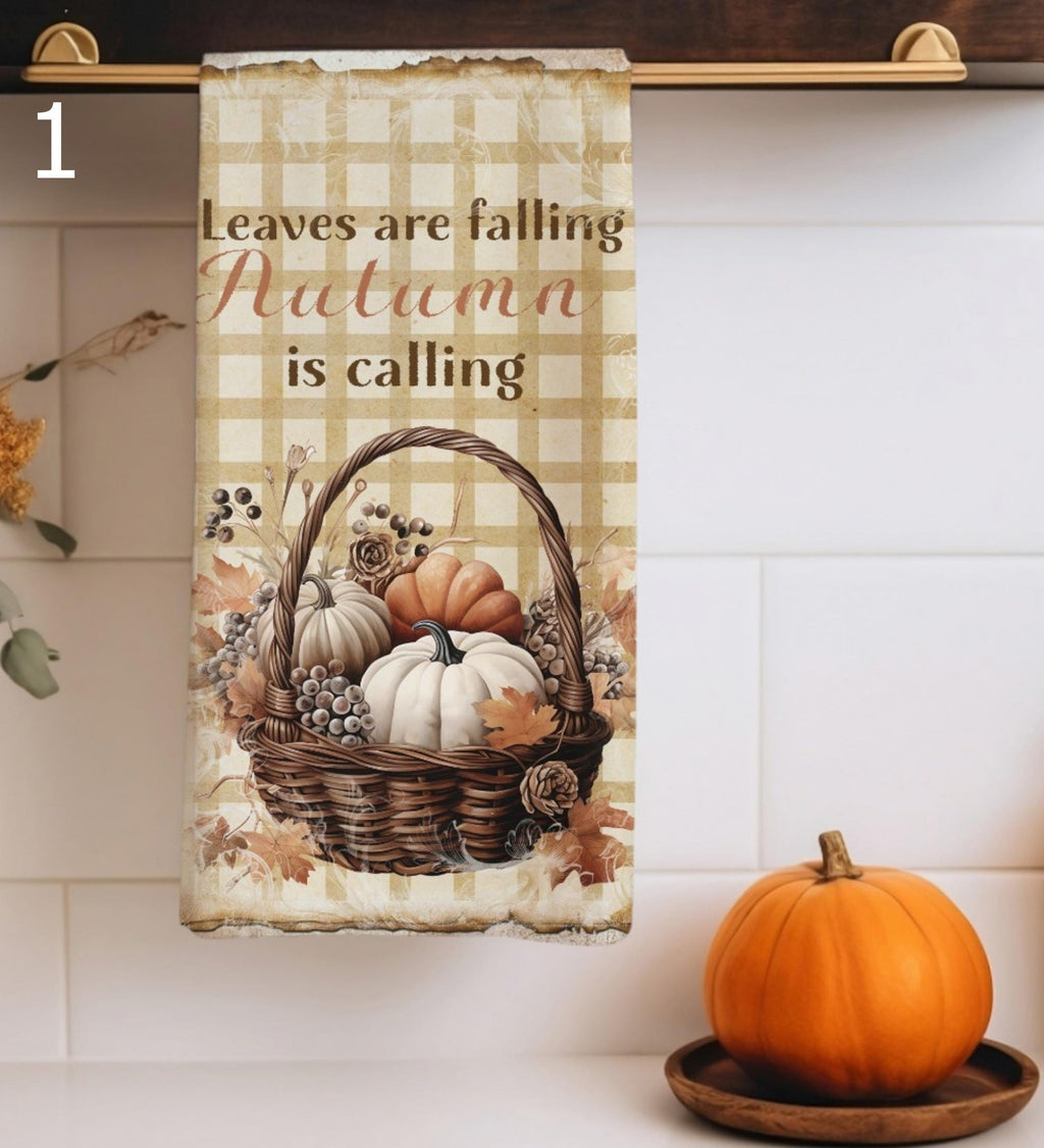Fall Pumpkin Kitchen Towels, Thanksgiving Autumn Tea Towels, Pumpkin Hand Towel, Autumn Dish Towels, Thanksgiving Harvest Fingertip Towels