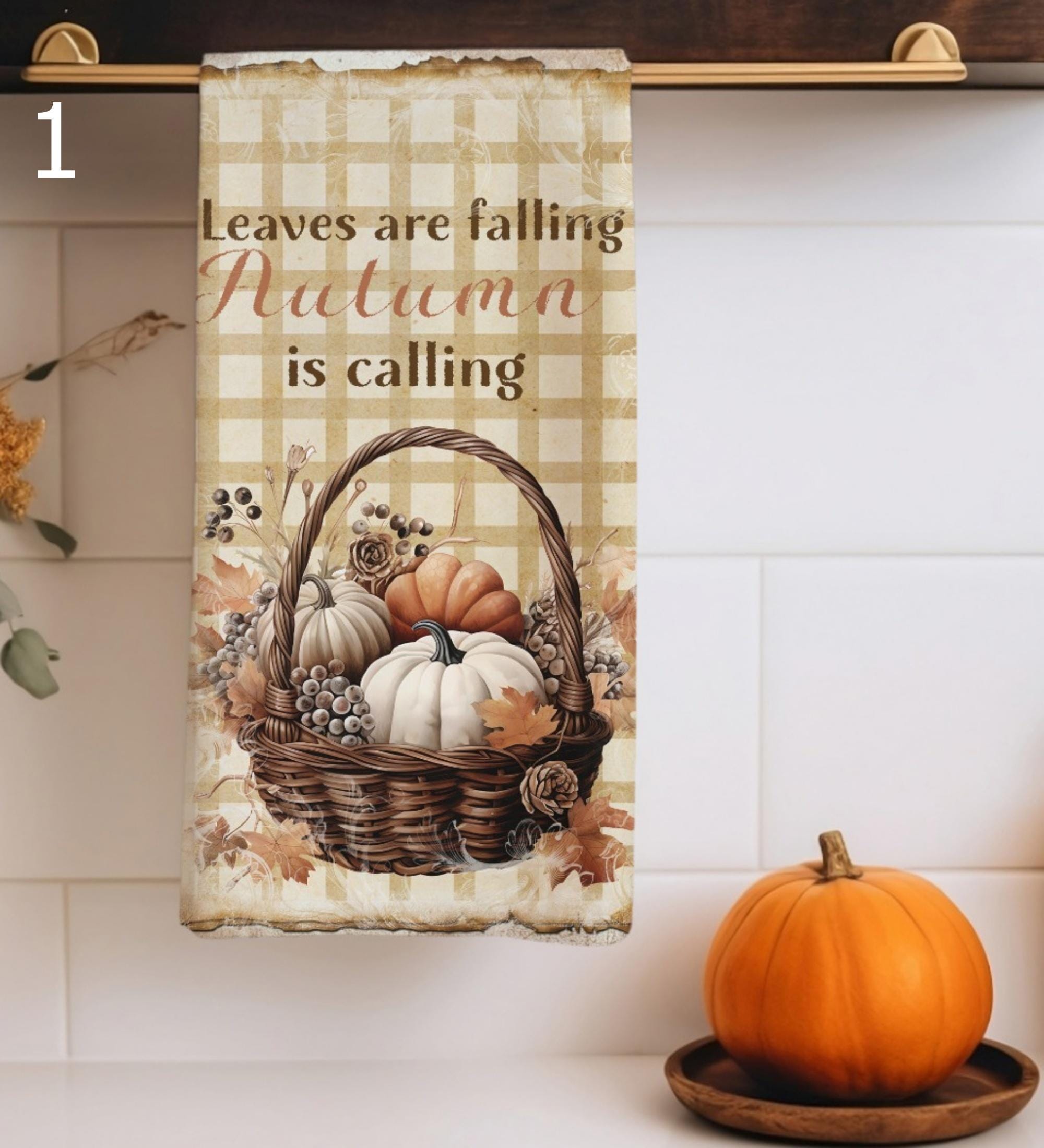 Fall Pumpkin Kitchen Towels, Thanksgiving Autumn Tea Towels, Pumpkin Hand Towel, Autumn Dish Towels, Thanksgiving Harvest Fingertip Towels