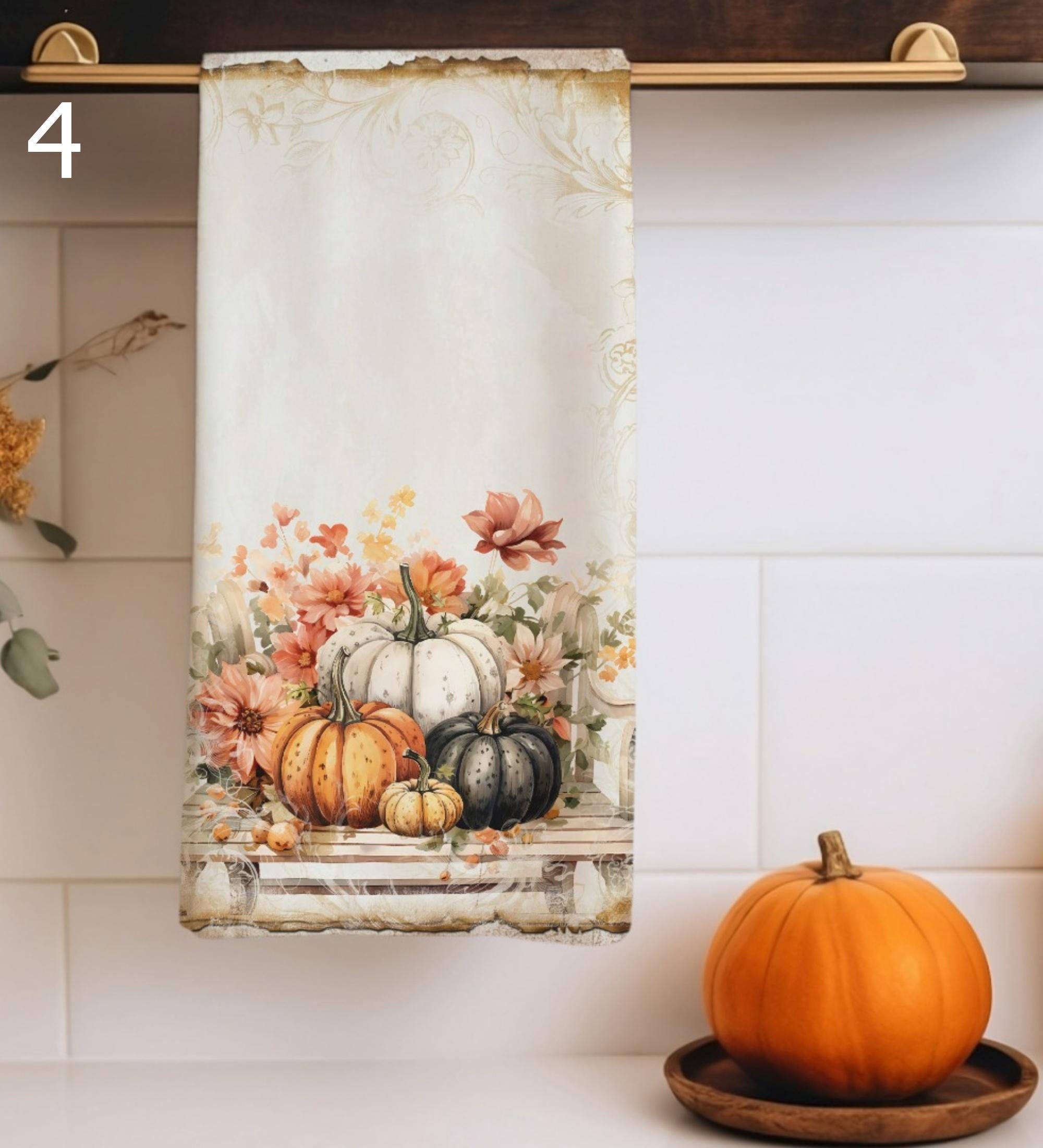 Fall Pumpkin Kitchen Towels, Thanksgiving Autumn Tea Towels, Pumpkin Hand Towel, Autumn Dish Towels, Thanksgiving Harvest Fingertip Towels