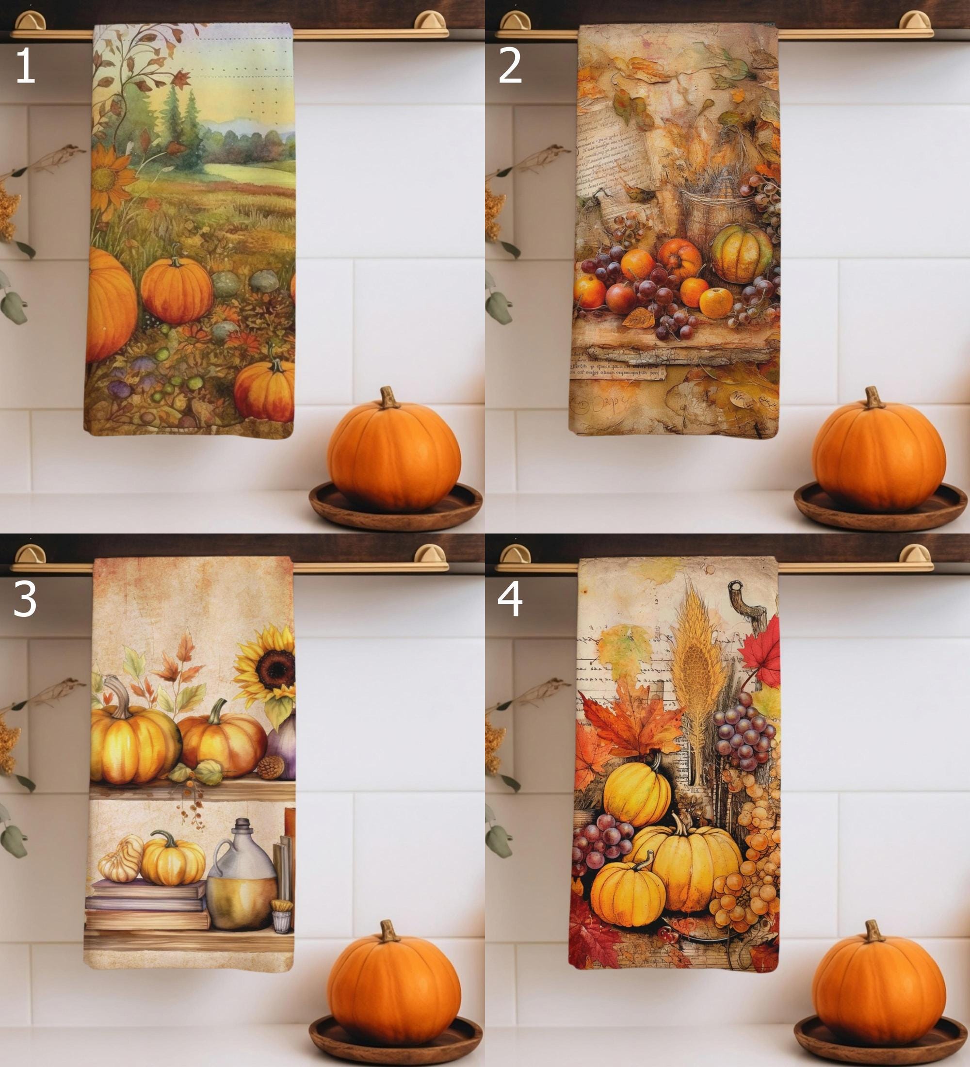 Fall Pumpkin Tea Towels, Rustic Thanksgiving Kitchen Towels, Autumn Harvest Dish Towels, Housewarming Gift, Pumpkin Hand Towels