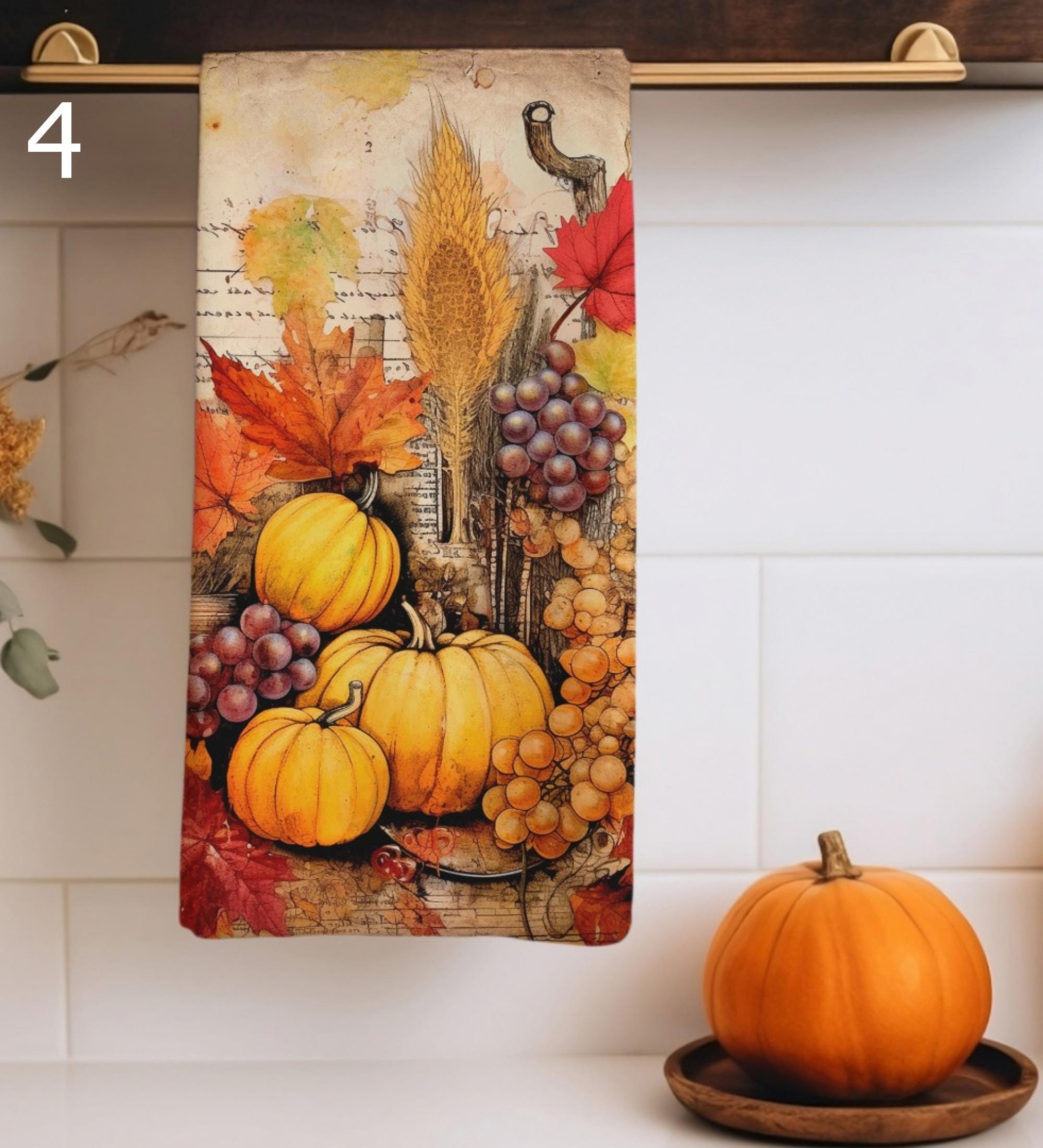 Fall Pumpkin Tea Towels, Rustic Thanksgiving Kitchen Towels, Autumn Harvest Dish Towels, Housewarming Gift, Pumpkin Hand Towels