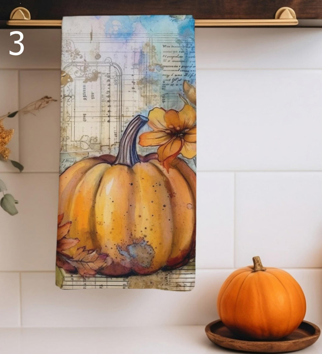 Fall Pumpkin Kitchen Towels, Thanksgiving Autumn Tea Towels, Pumpkin Hand Towel, Fall Dish Towels, Thanksgiving Pumpkin Harvest Dish Towel