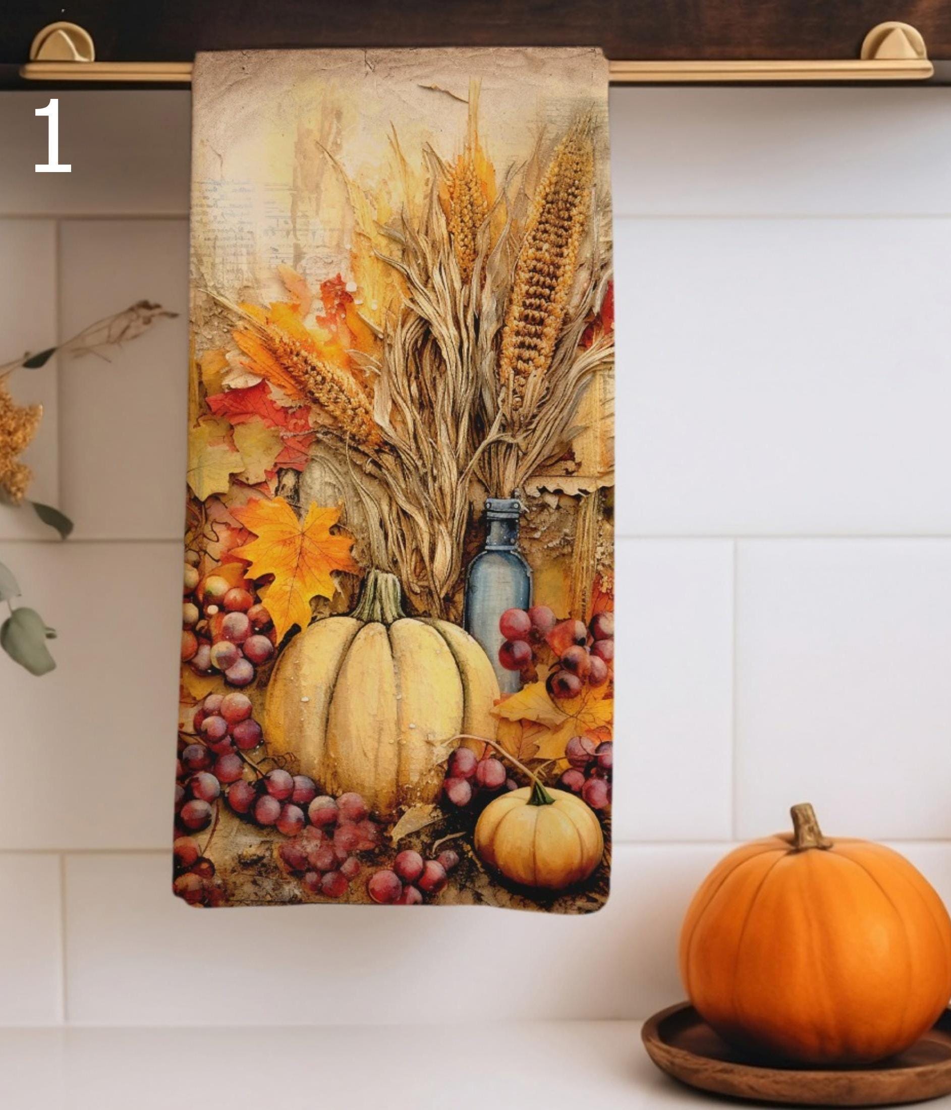 Fall Pumpkin Kitchen Towels, Thanksgiving Autumn Tea Towels, Pumpkin Hand Towel, Fall Dish Towels, Thanksgiving Pumpkin Harvest Dish Towel