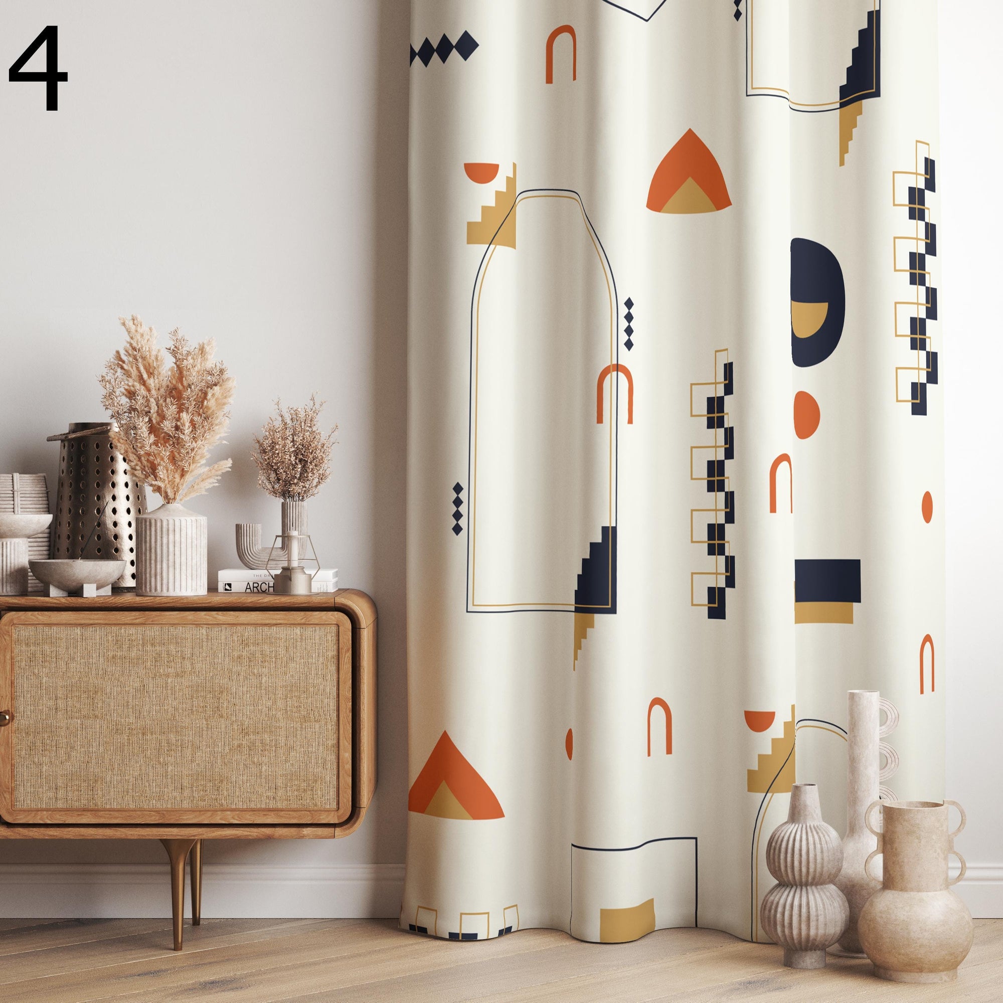 Mid Century Modern Curtains, Retro Geometric Window Panels, Abstract Pattern Drapes, Colorful Boho Living Room Curtains